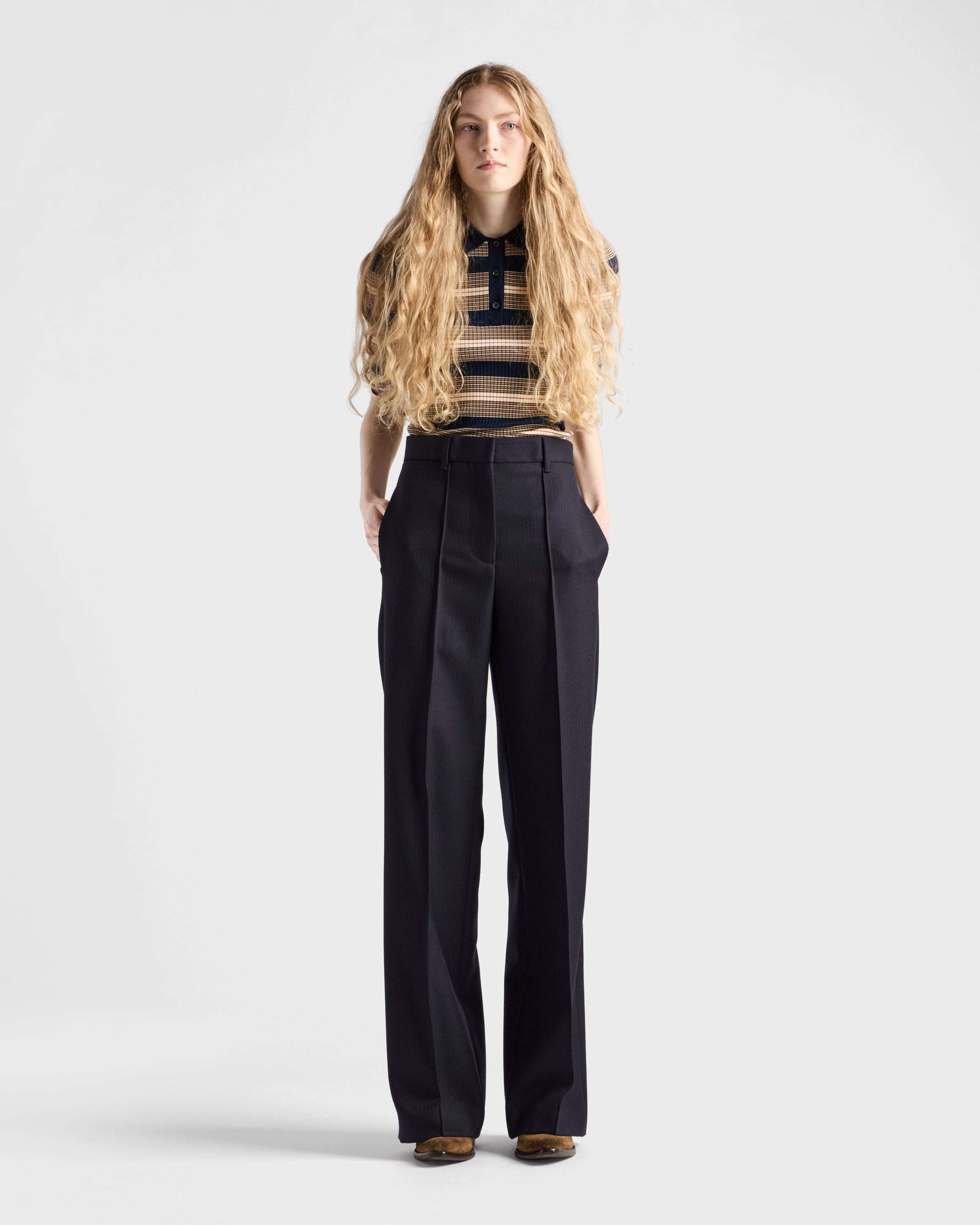 Striped cotton polo shirt Navy