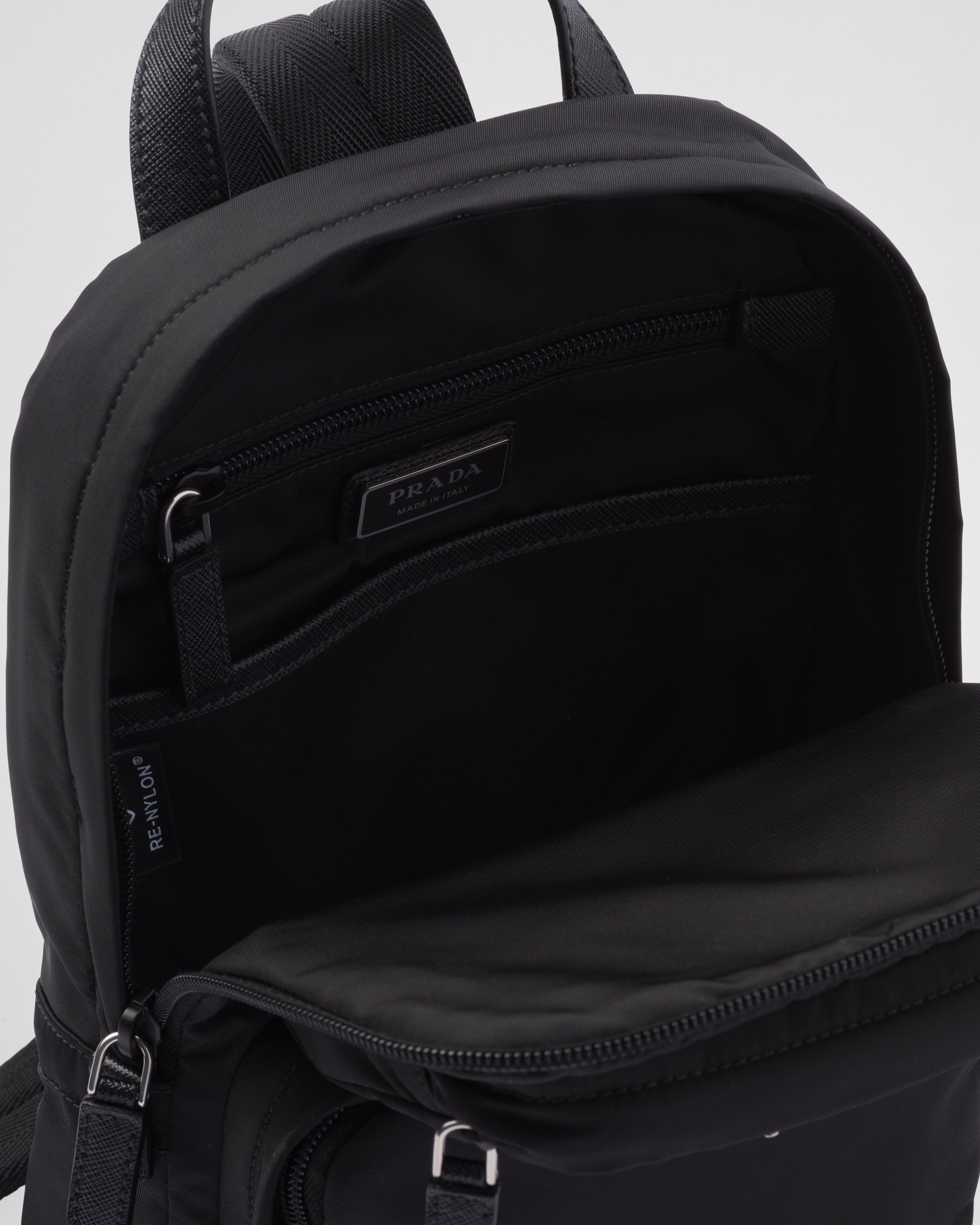 Re-Nylon and Saffiano leather backpack Black