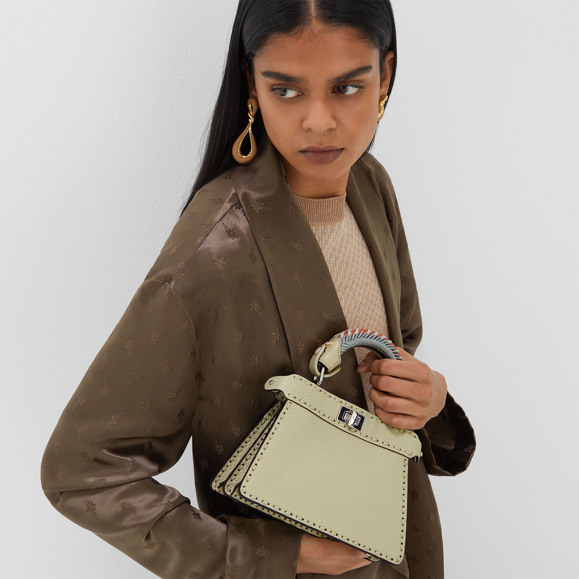 Peekaboo ISeeU Petite Sage green Selleria bag with 306 hand-sewn topstitches