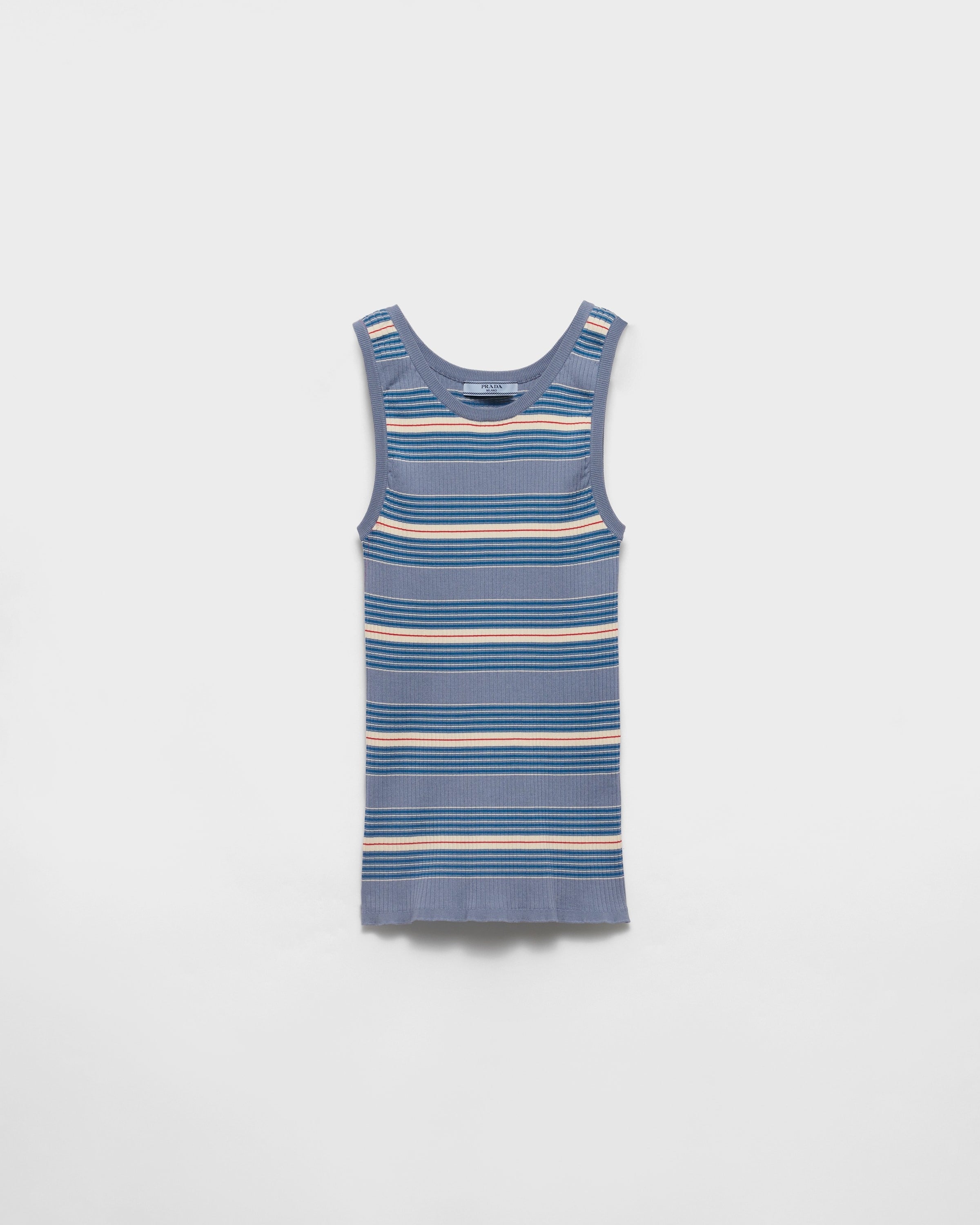 Striped stretch cotton knit top Periwinkle Blue