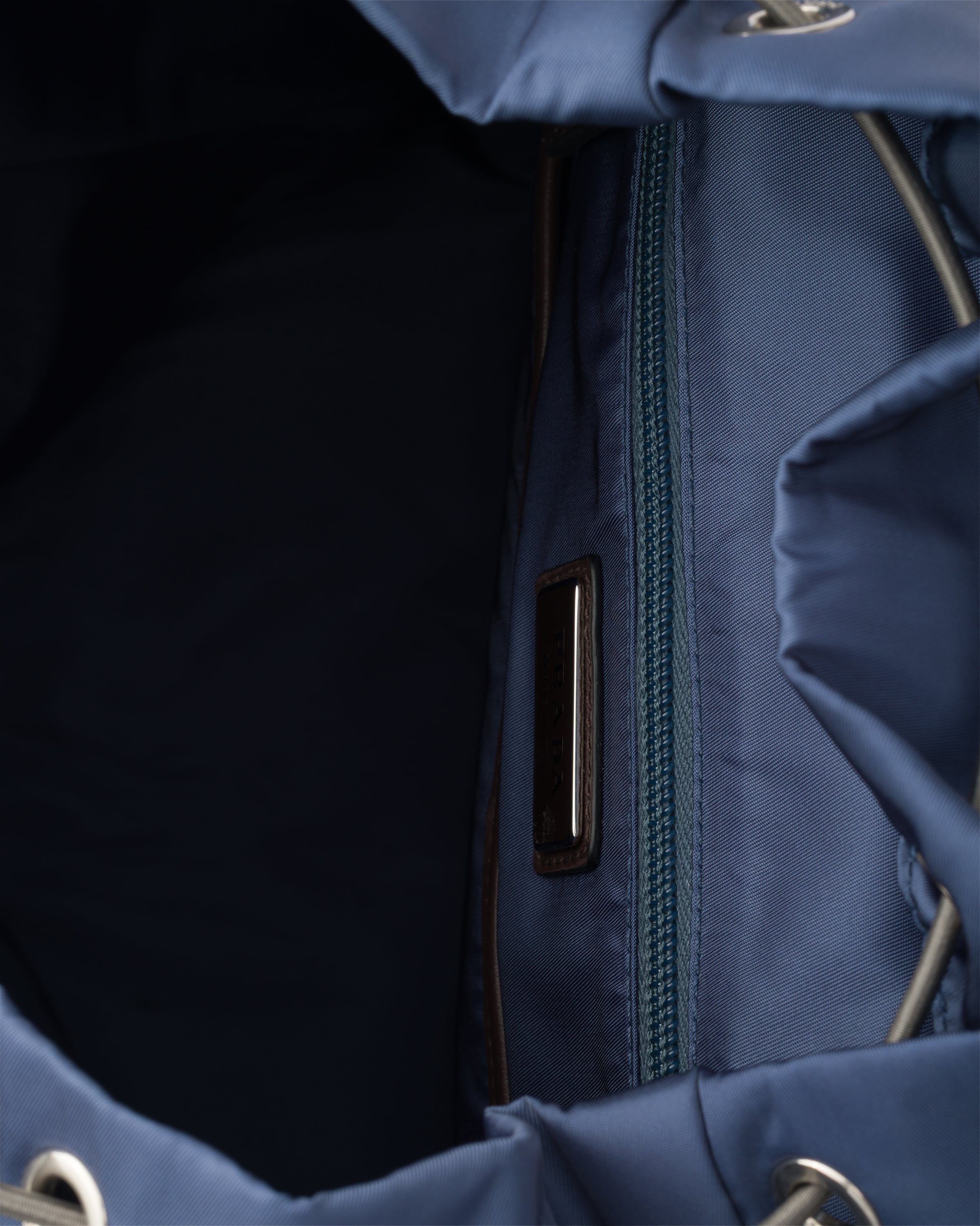 Re-Nylon and leather backpack Aviation Blue