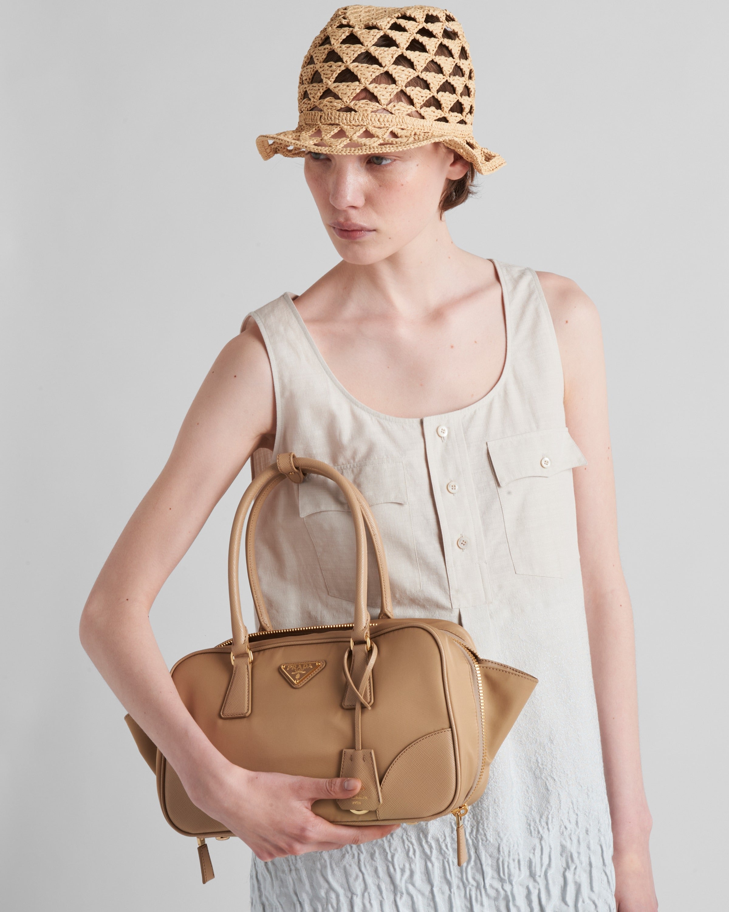 Prada Re-Edition 1978 medium Re-Nylon and Saffiano leather two-handle bag Camel Brown