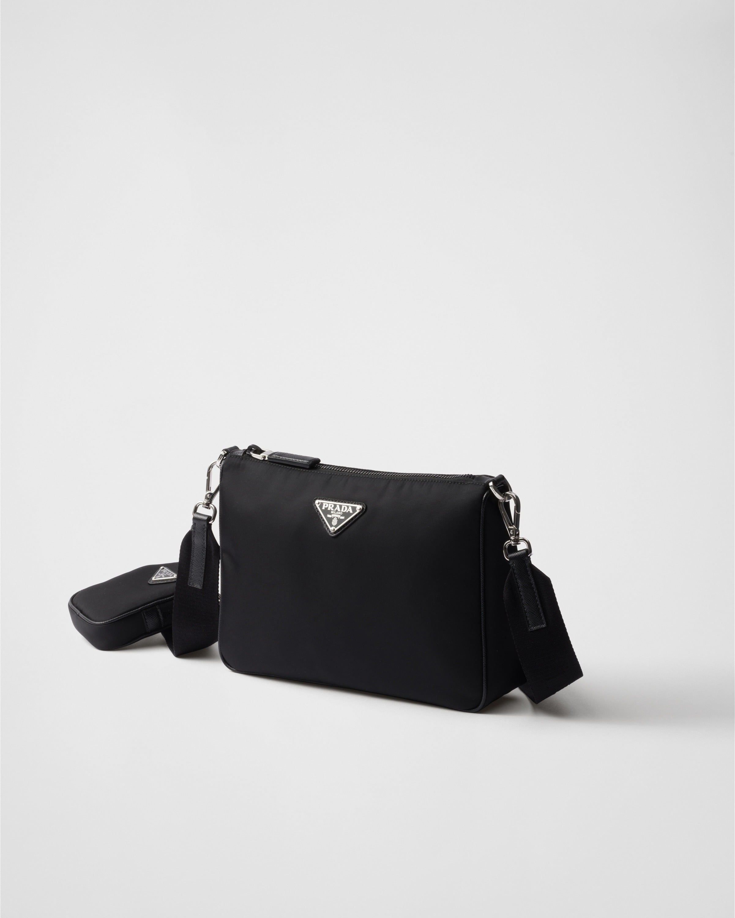 Re-Nylon and Saffiano leather shoulder bag Black