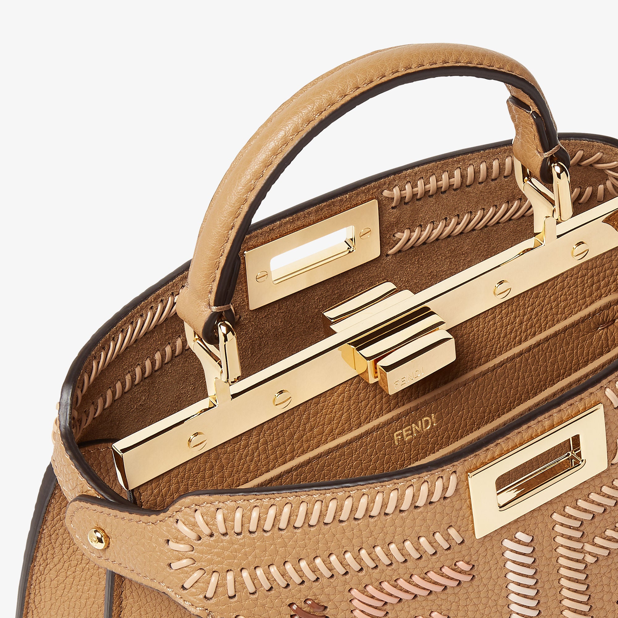 Peekaboo ISeeU Small Cappuccino-colored leather bag with FF interlacing