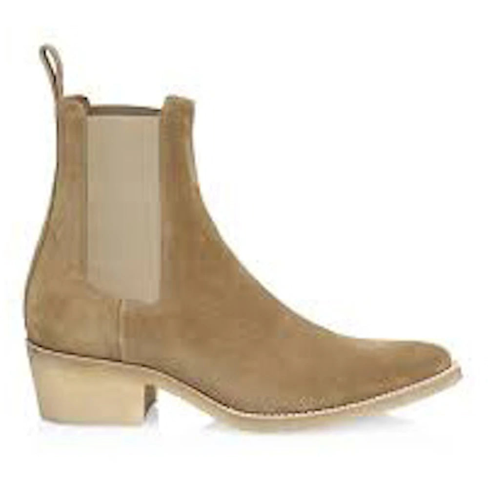 AMIRI Crepe Pointy Toe Chelsea Boots Tan Suede