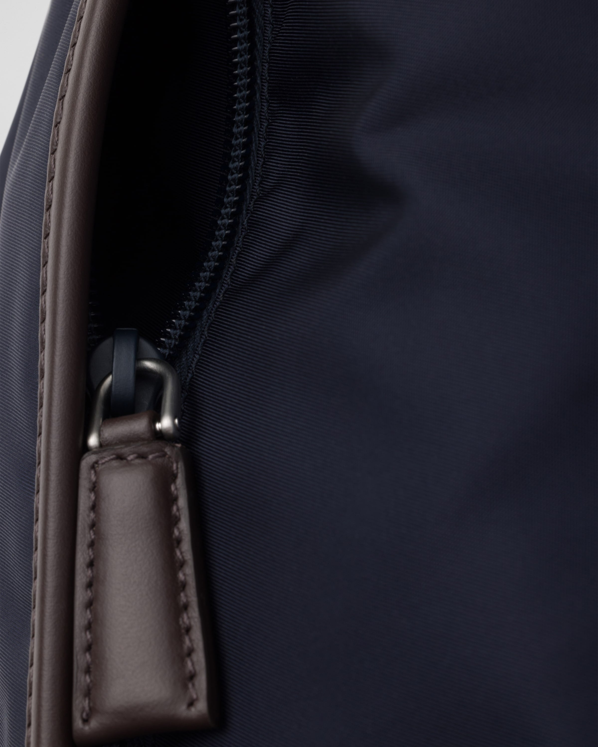 Large Re-Nylon and leather shoulder bag Blue/Coffee