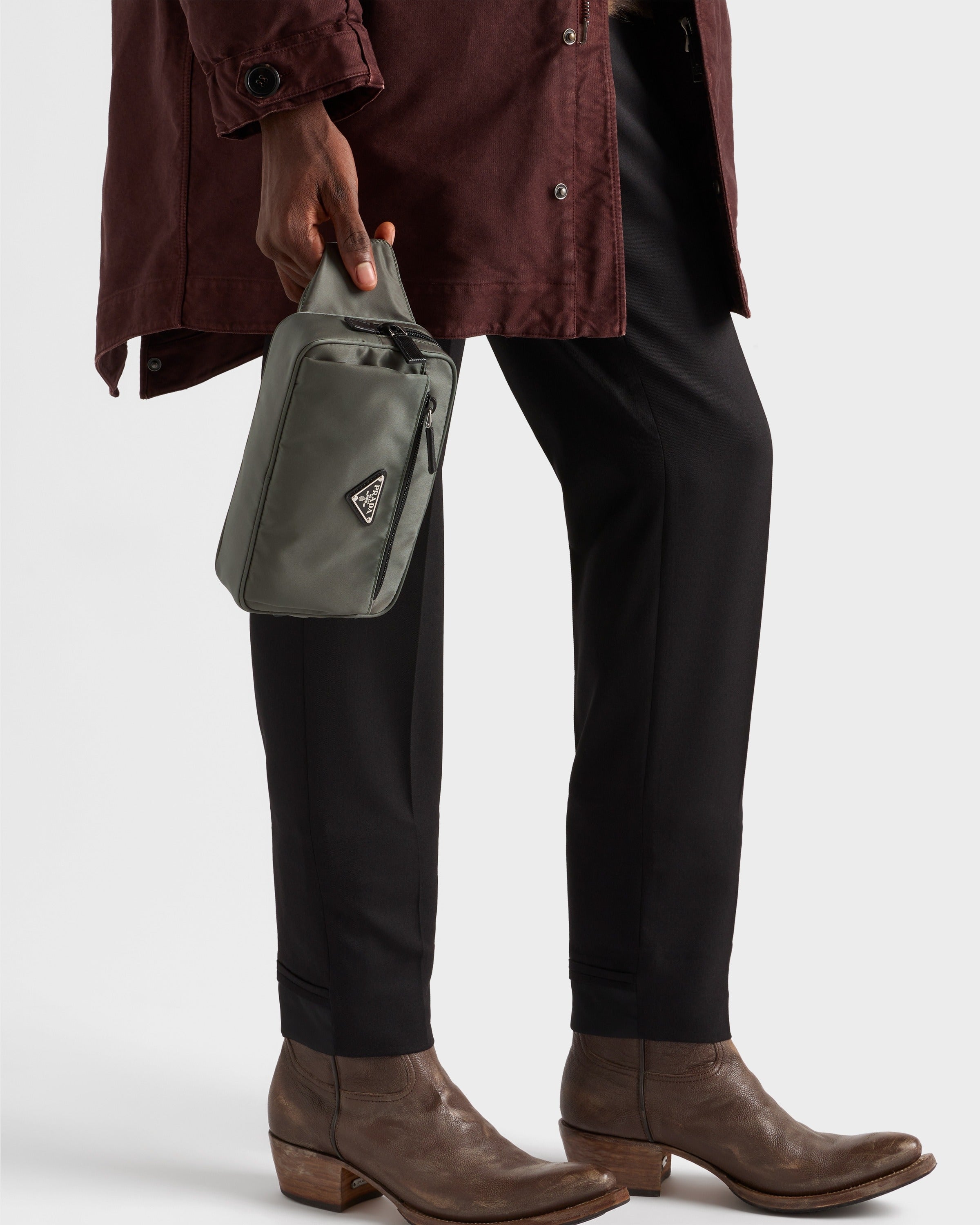 Re-Nylon and Saffiano leather belt bag Forest Green