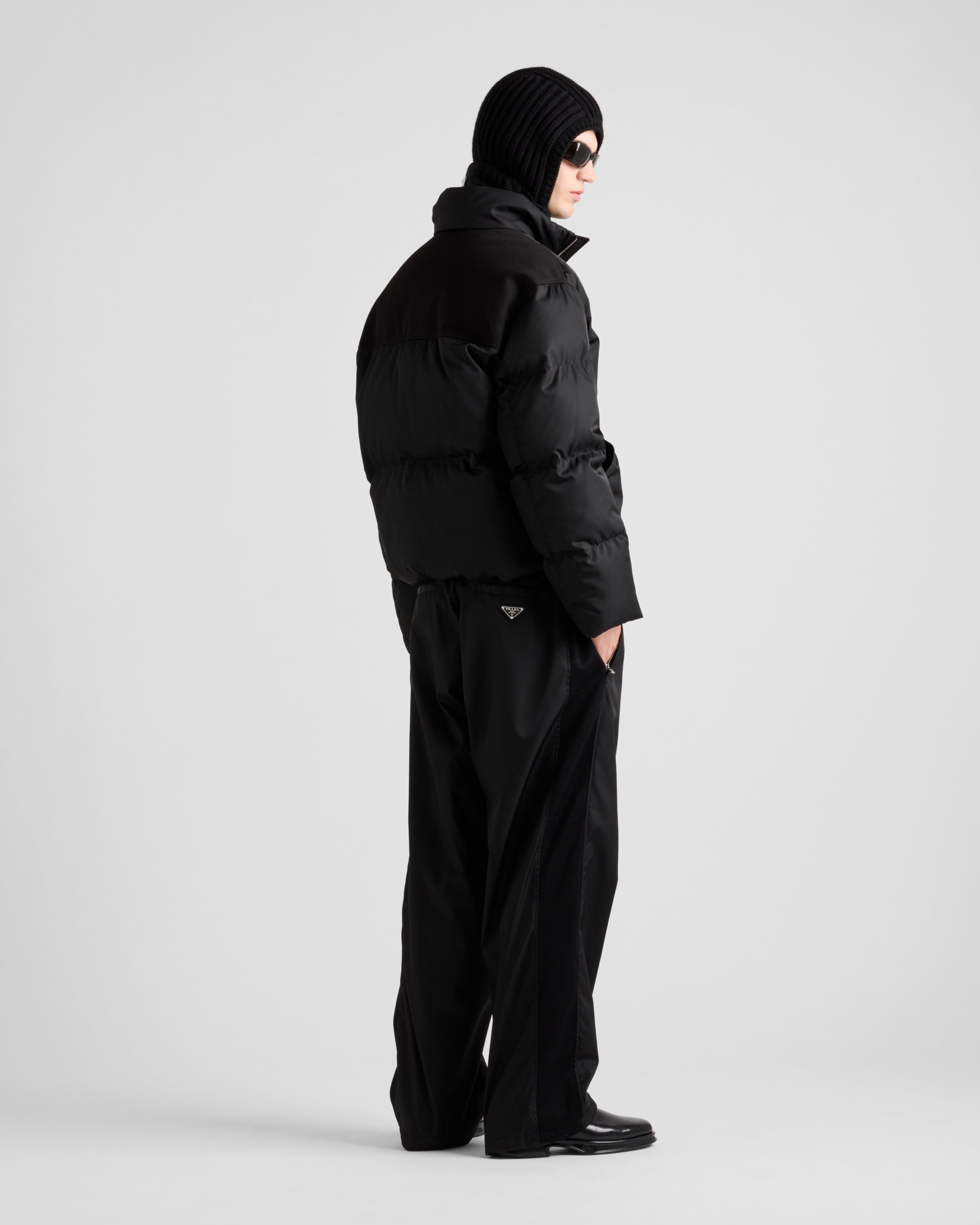Cropped Re-Nylon down jacket Black