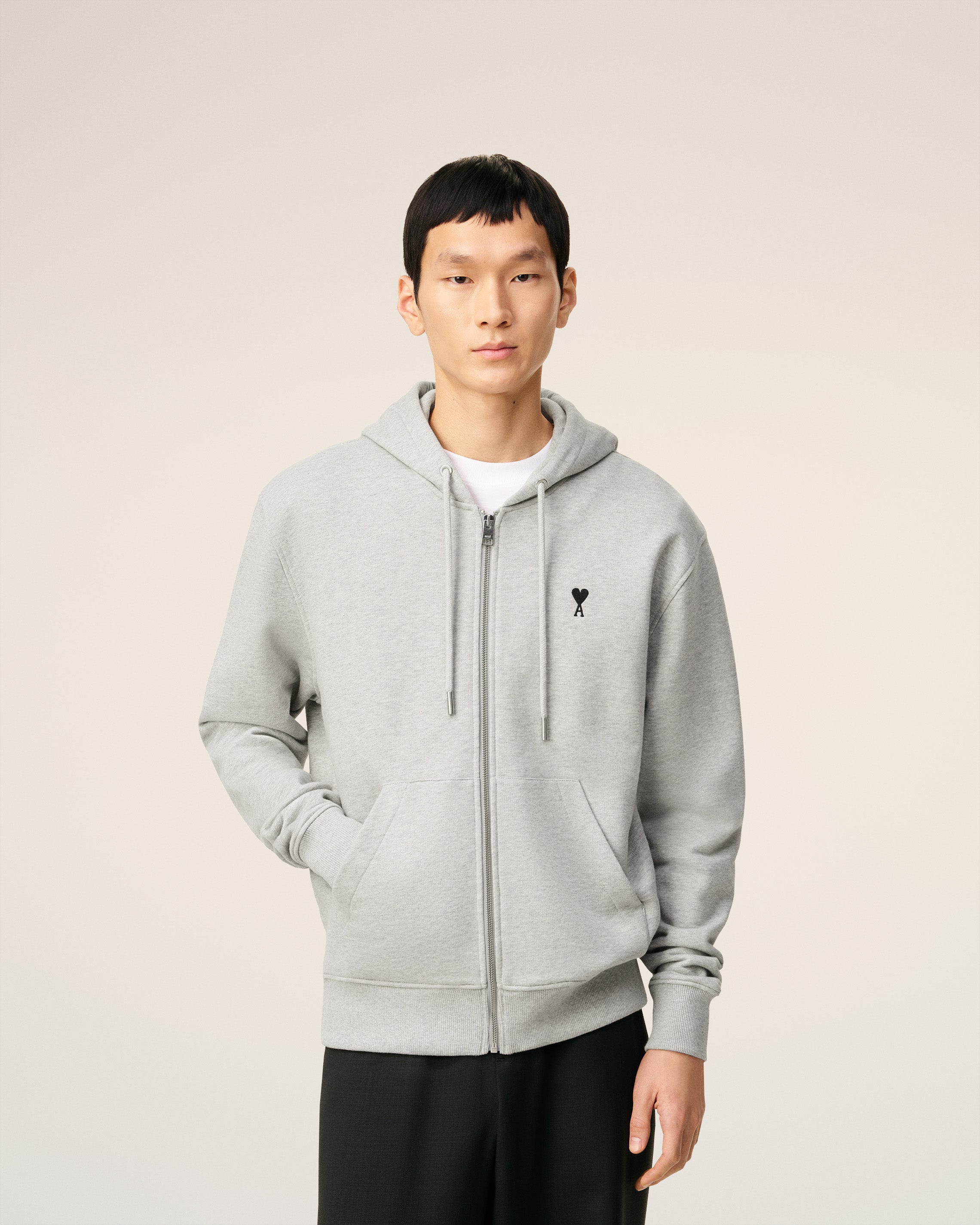 Grey Cotton Zipped Ami De Coeur Hoodie HEATHER ASH GREY