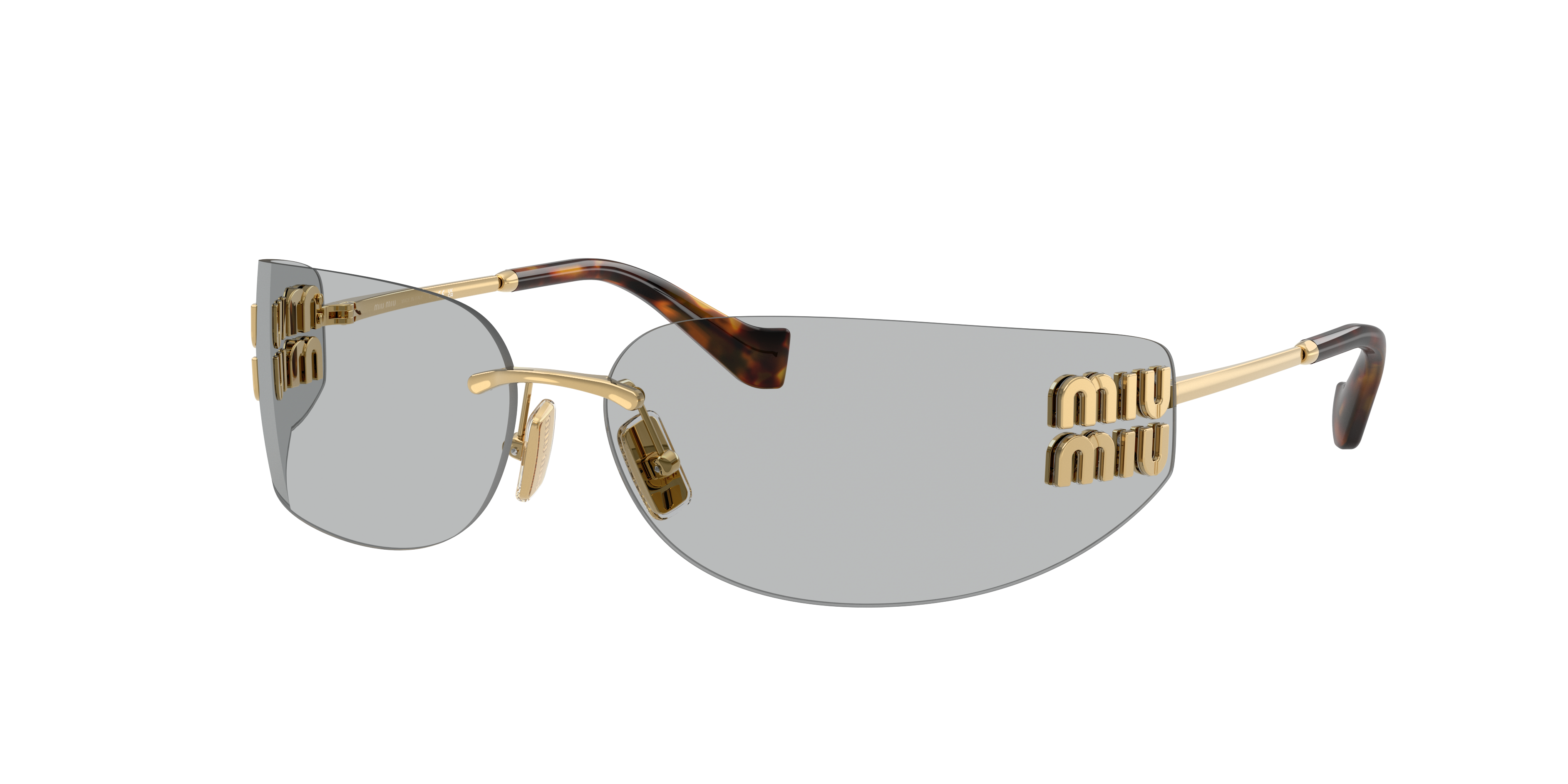 MIU MIU MU A51S Gold - Women Luxury Sunglasses, Light Grey Lens
