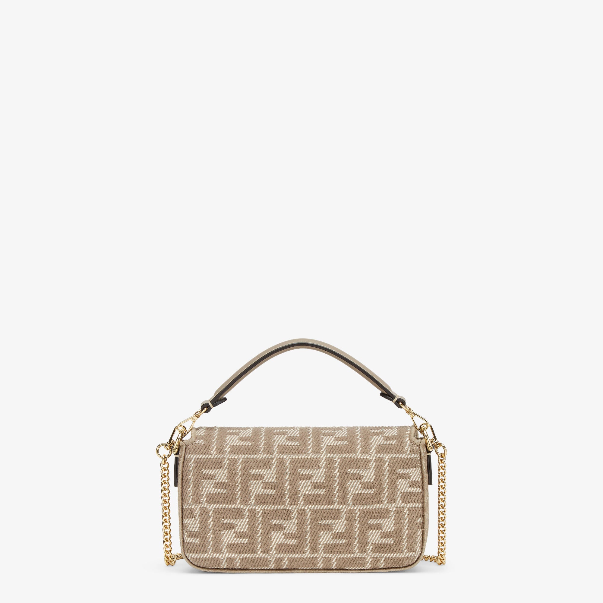 Baguette Mini Dove gray denim-effect FF jacquard bag