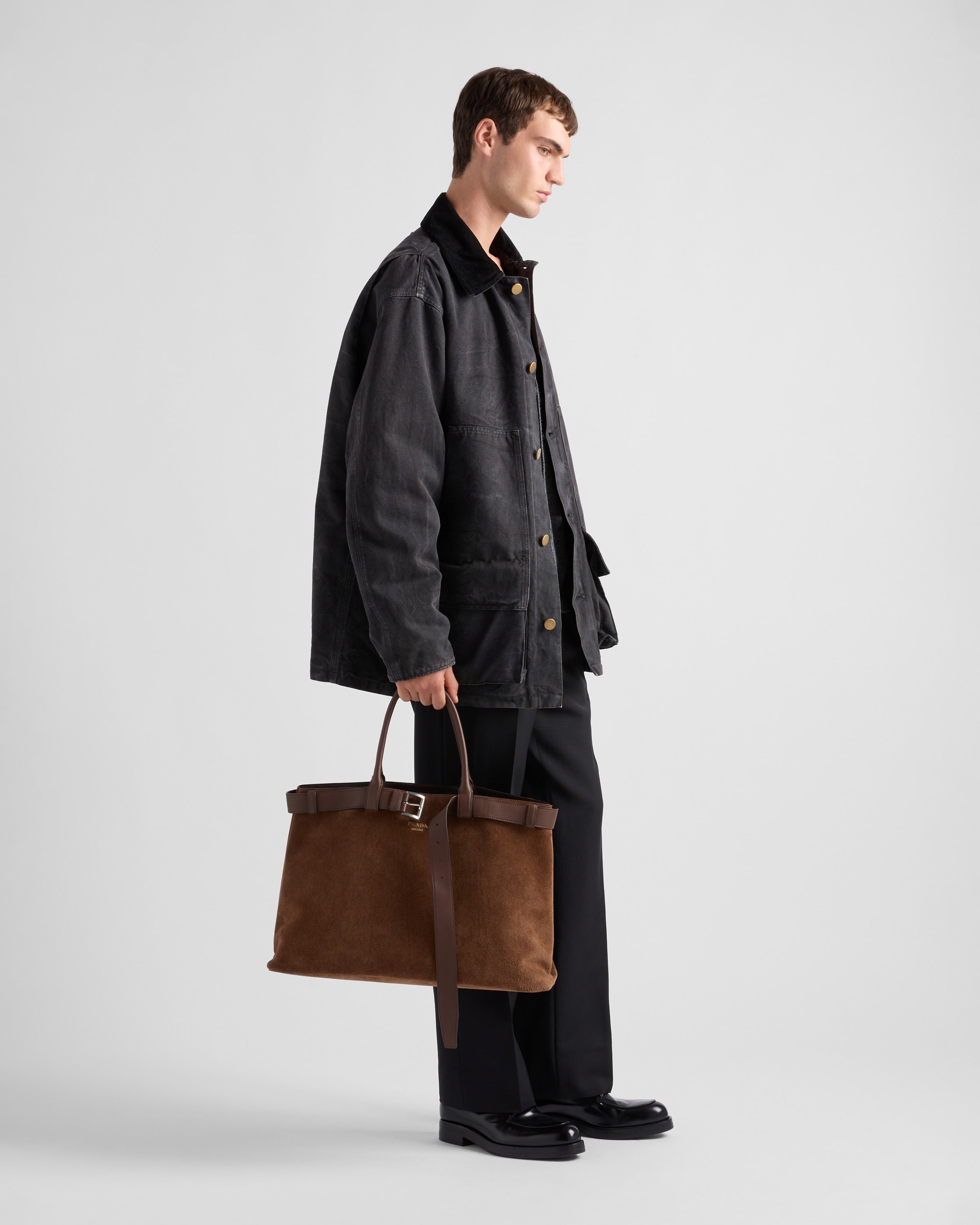 Prada Buckle suede bag with belt Cocoa Brown