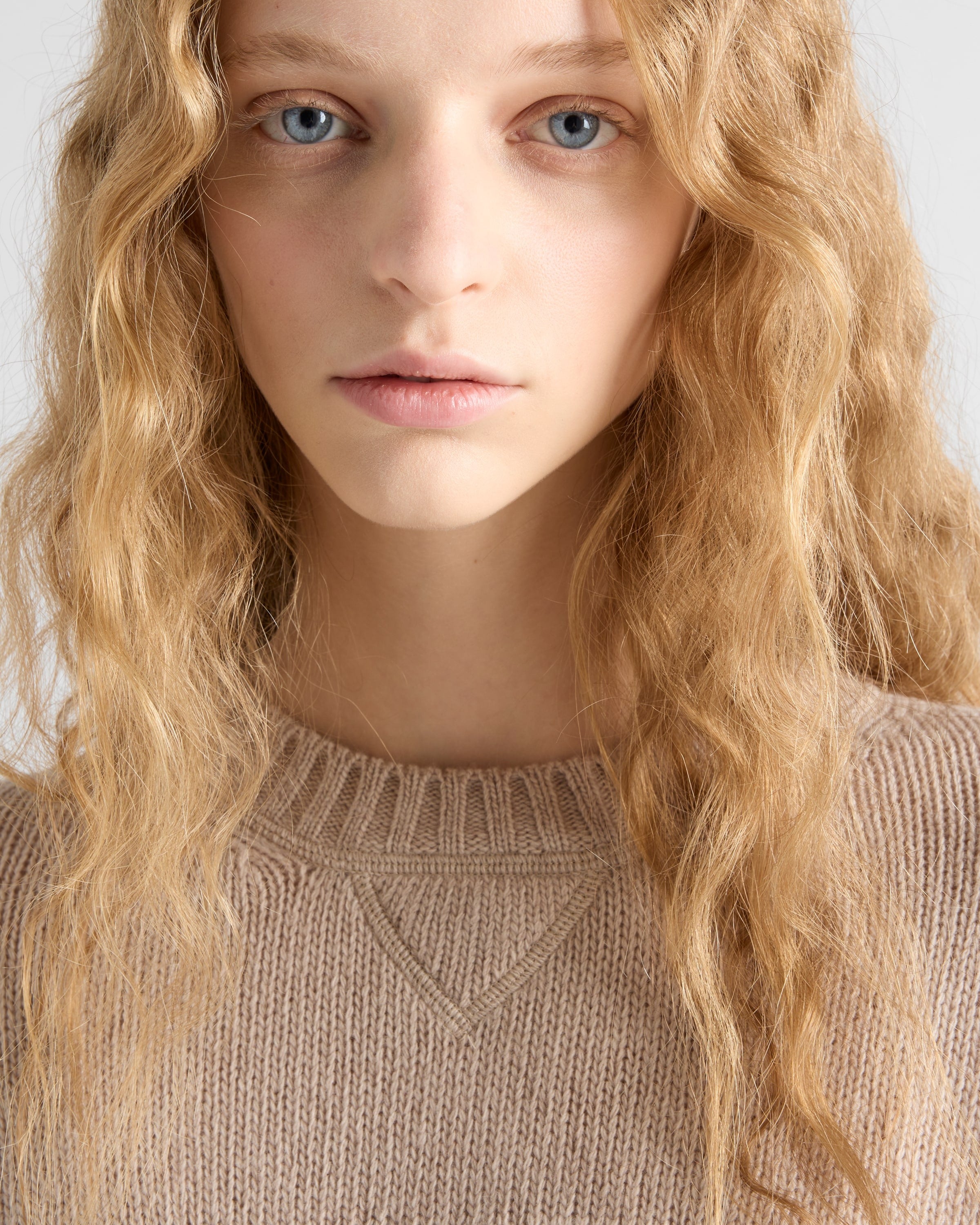 Cashmere and wool Prada logo crew-neck sweater Desert Beige