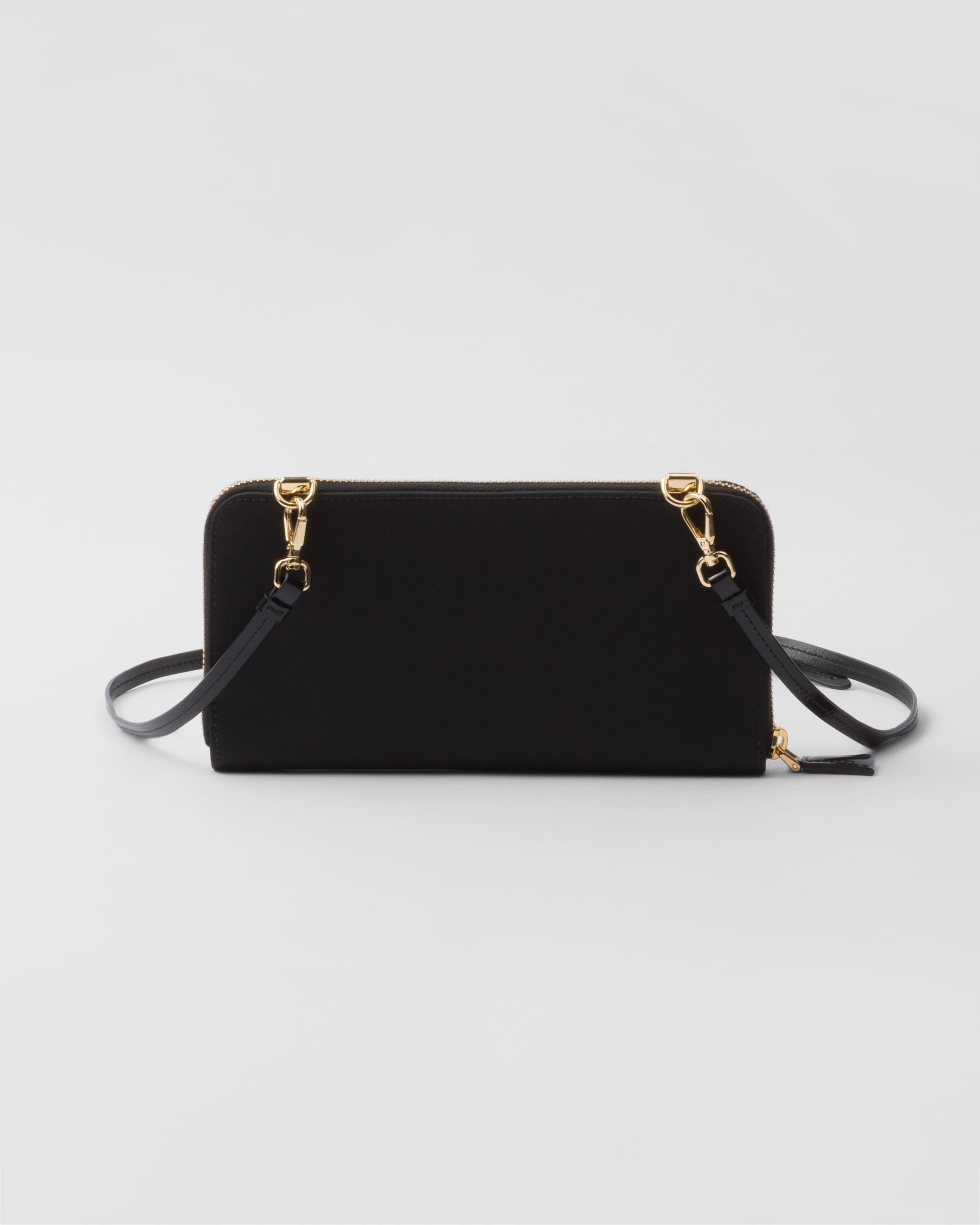 Re-Nylon and brushed leather wallet with shoulder strap Black