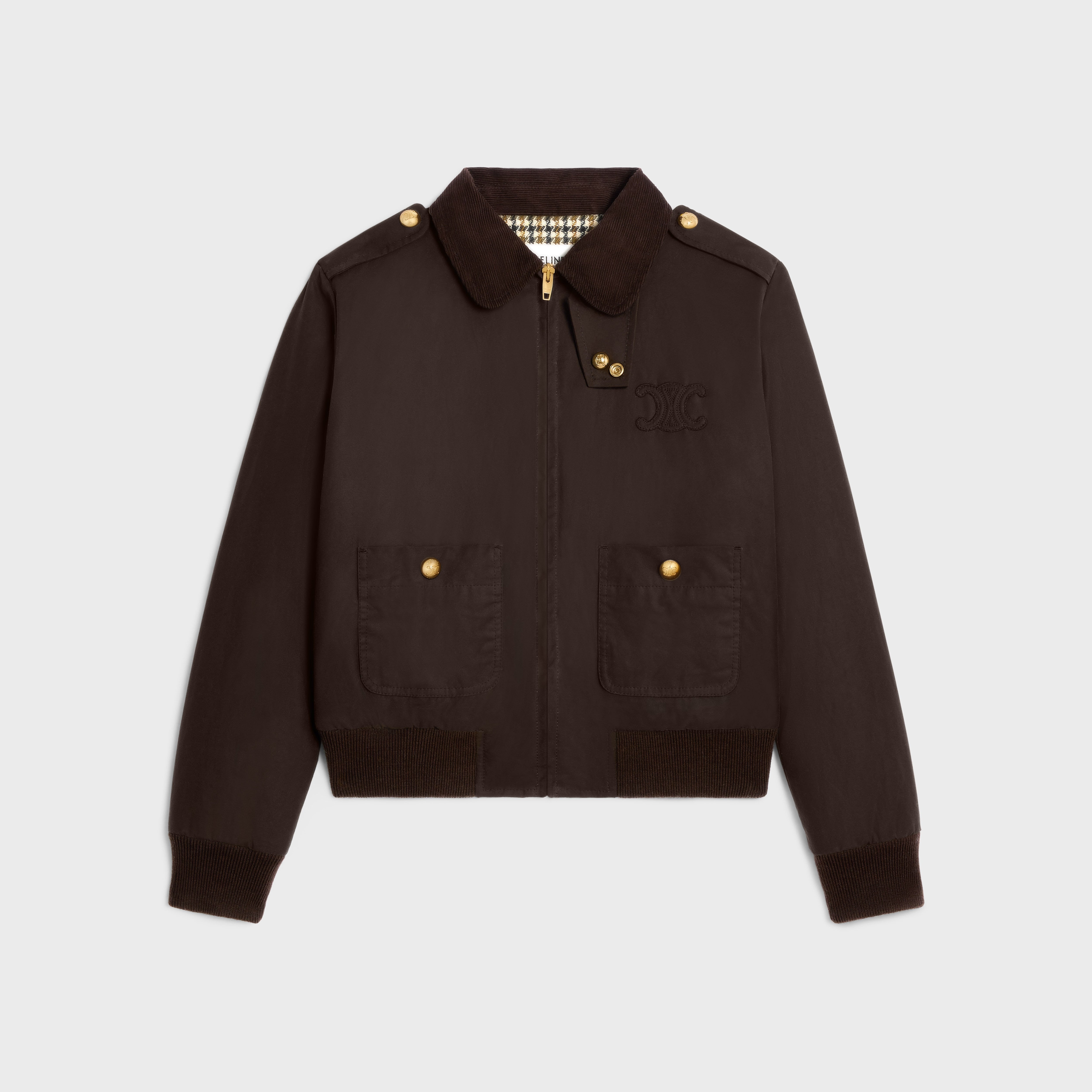 TRIOMPHE BLOUSON JACKET IN WAXED COTTON LINEN - BROWN