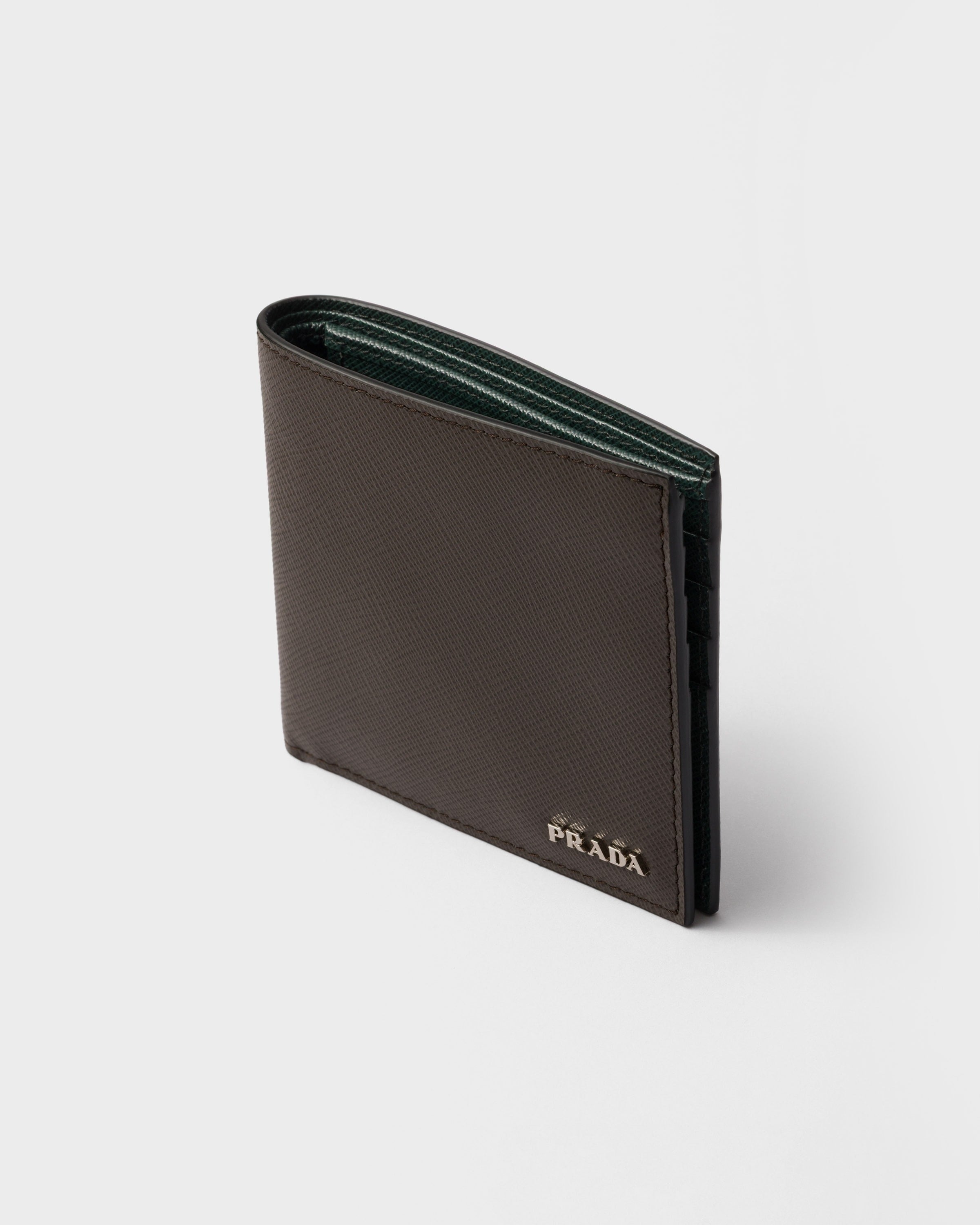 Saffiano Leather Wallet Smoky Gray/Emerald
