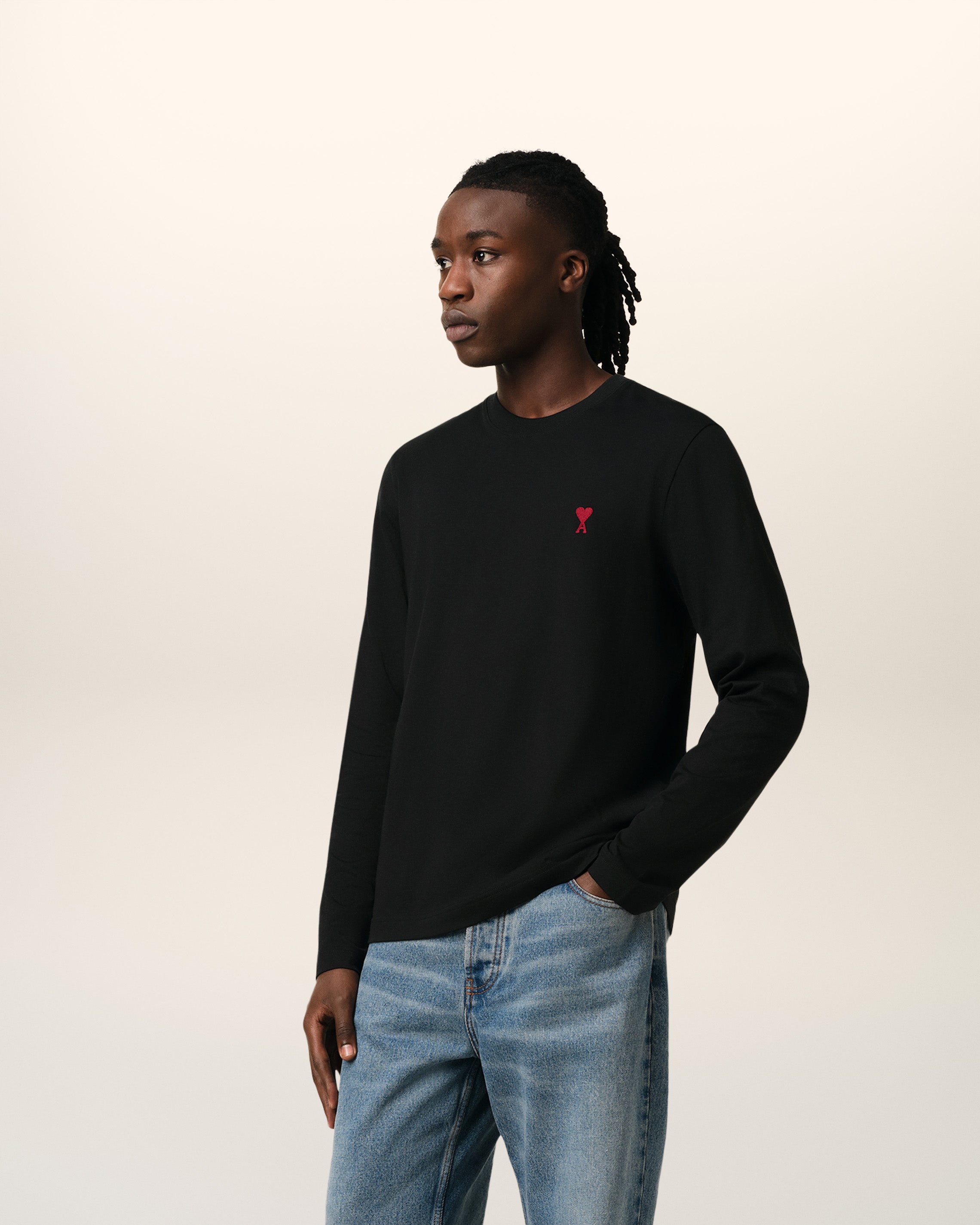 BLACK COTTON AMI DE COEUR LONG SLEEVES T-SHIRT BLACK