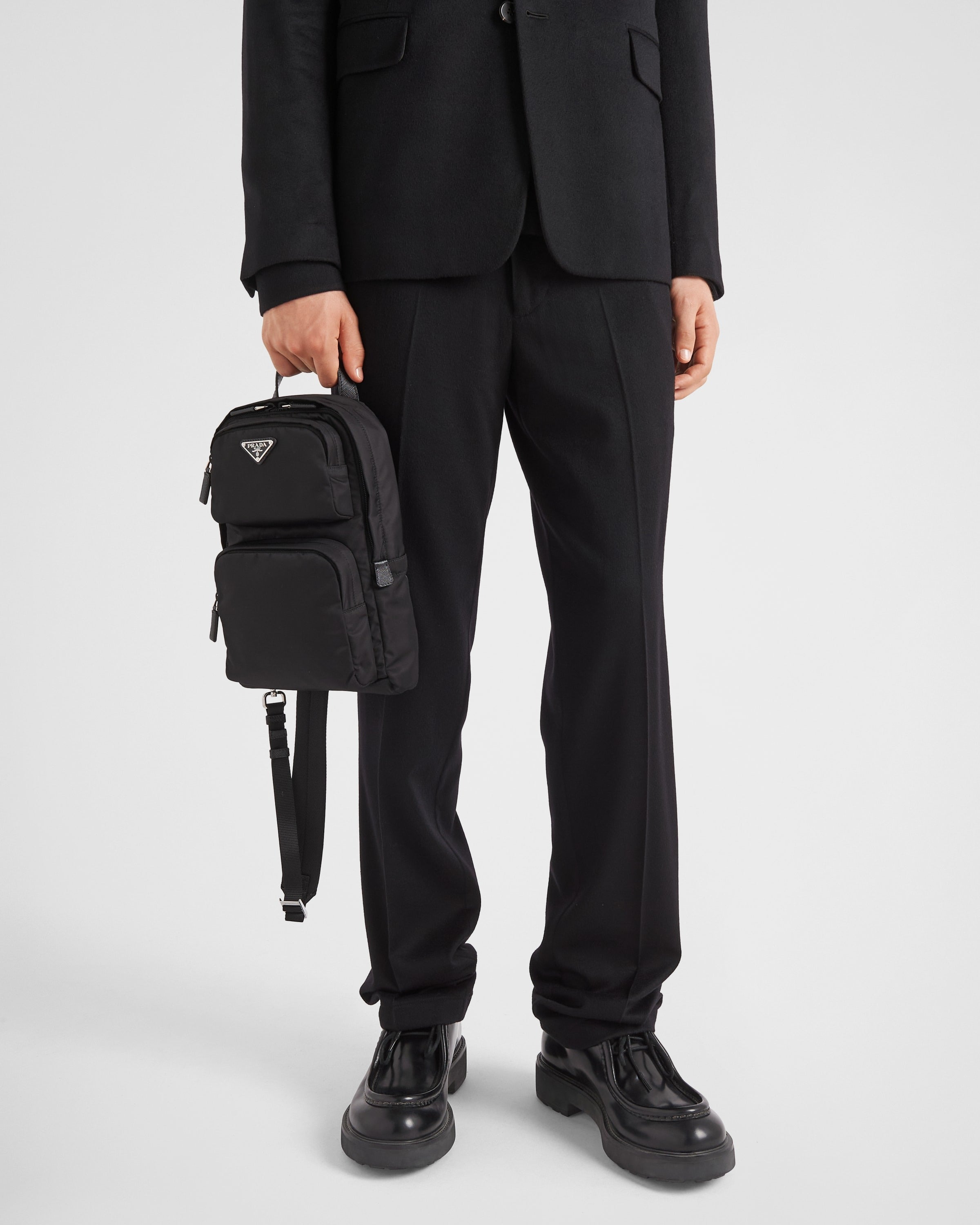 Re-Nylon and Saffiano leather backpack Black