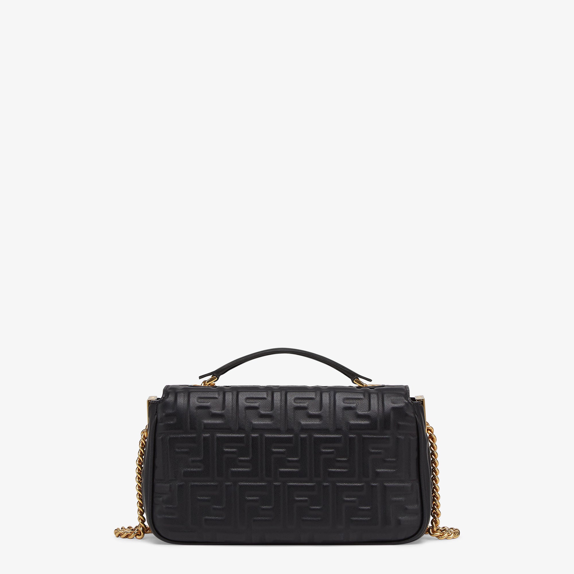 Baguette Chain Midi Black nappa leather bag with FF motif