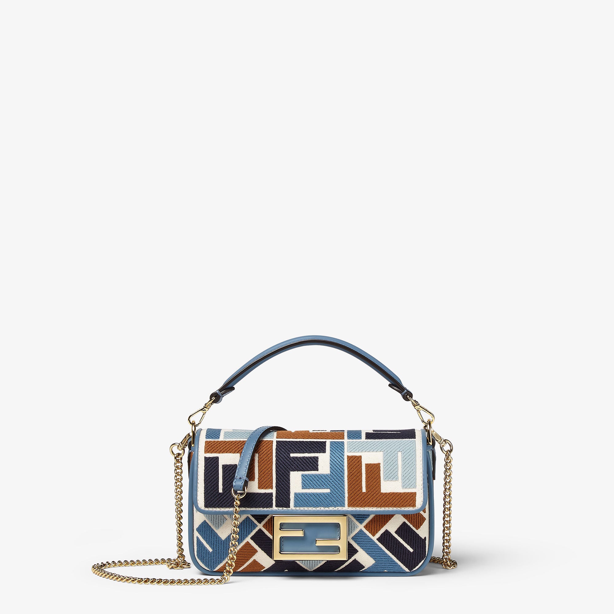Baguette Mini Canvas bag with multicolor FF embroidery