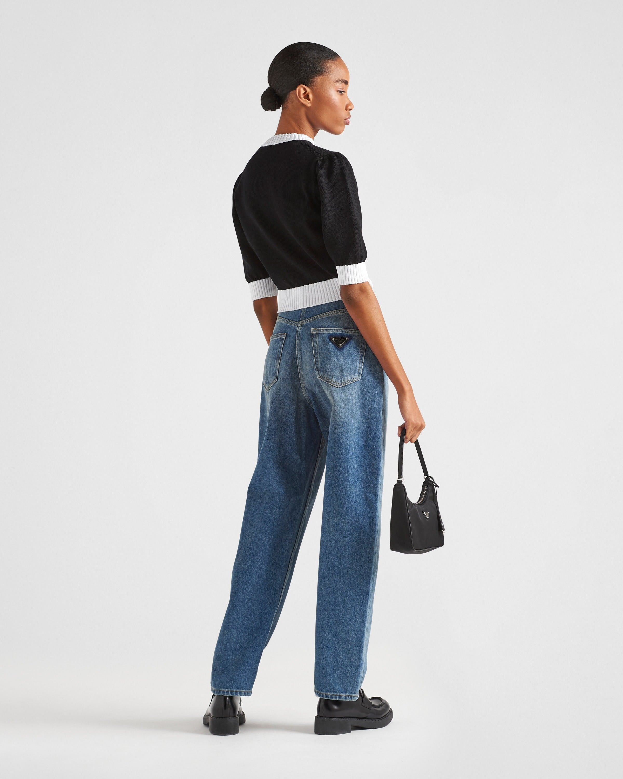 Cotton crew-neck sweater Black/White