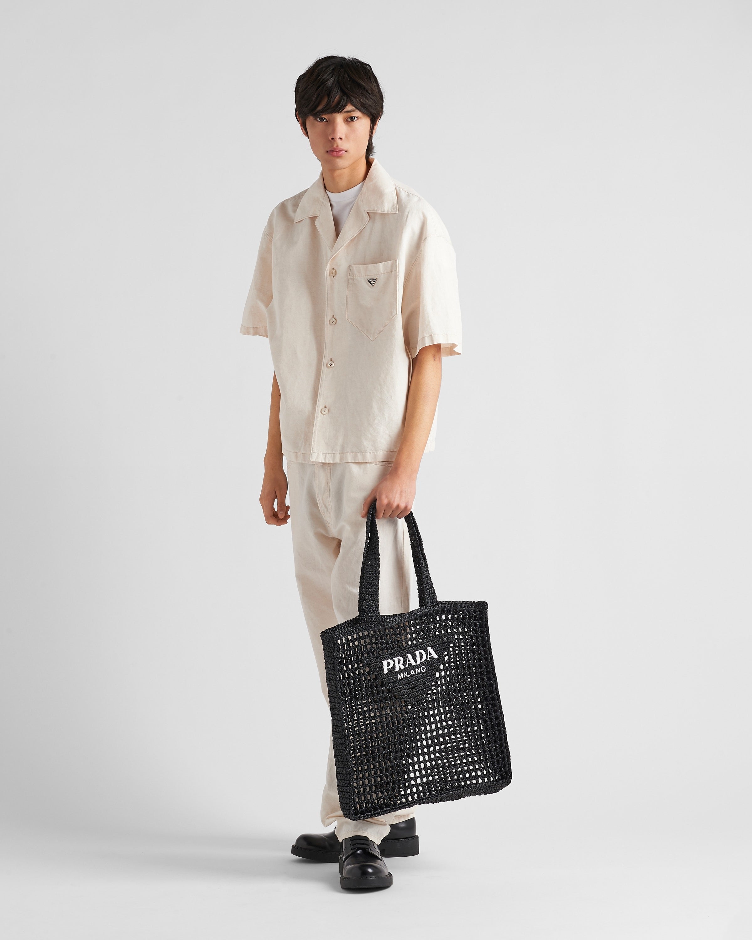 Crochet tote bag with logo Black
