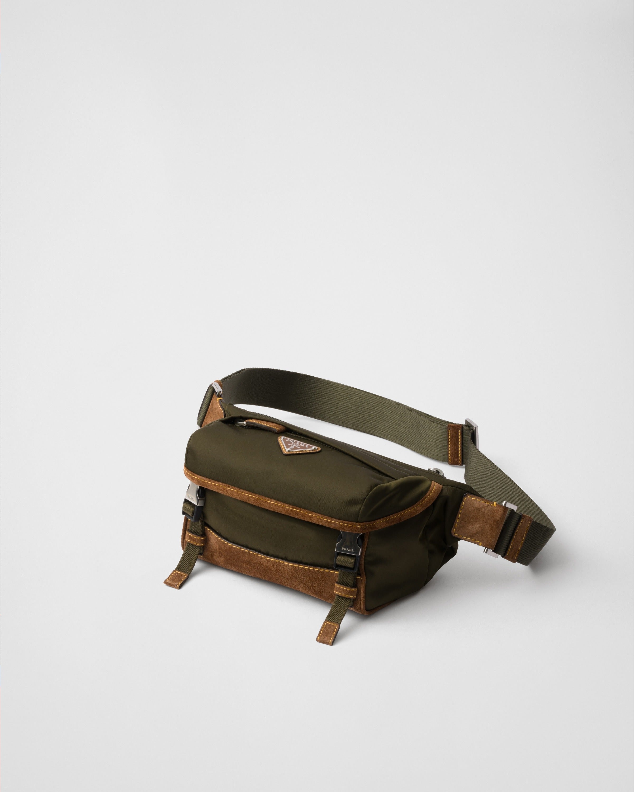Small Re-Nylon and suede shoulder bag Musk Green/Cocoa