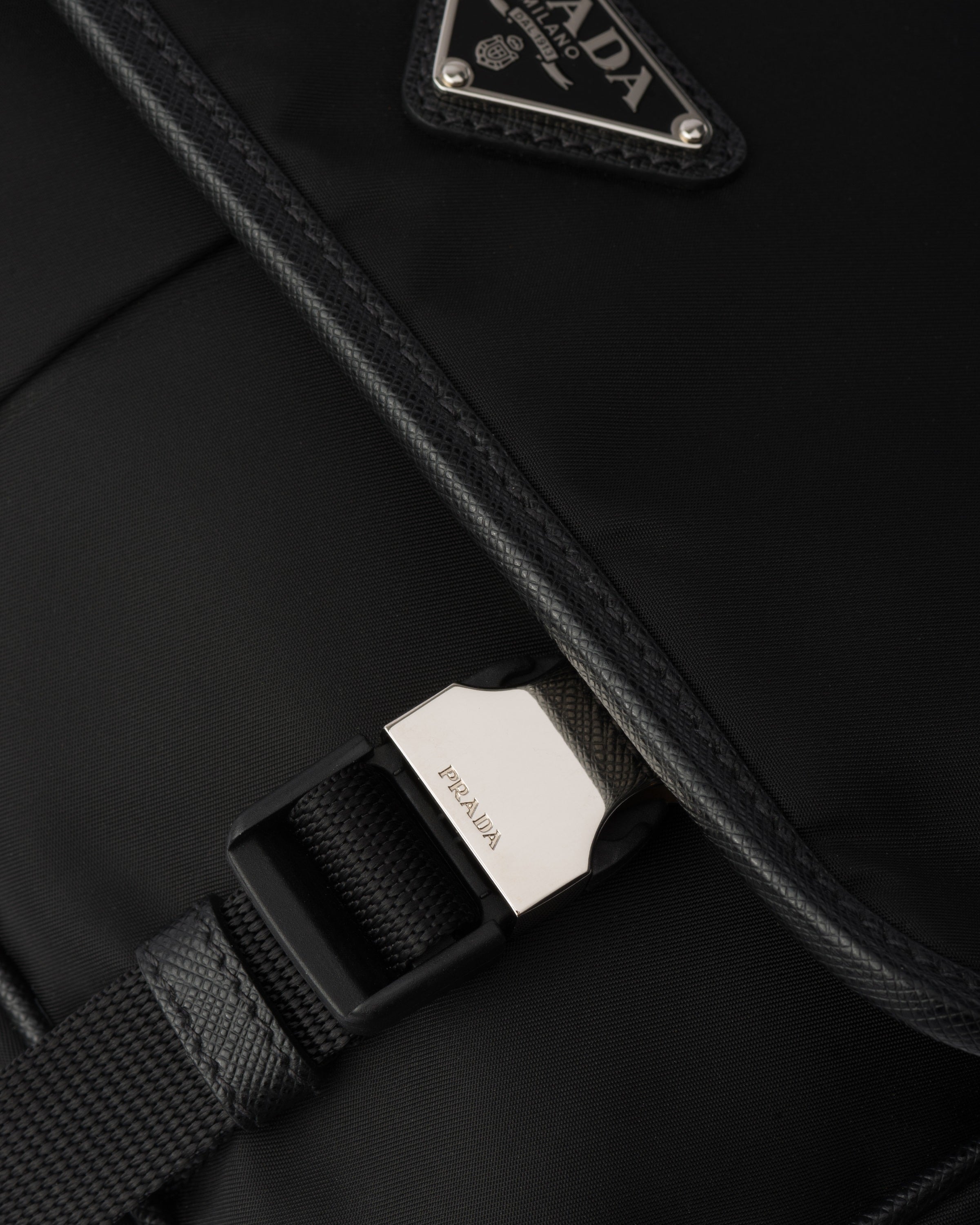 Re-Nylon and Saffiano leather shoulder bag Black