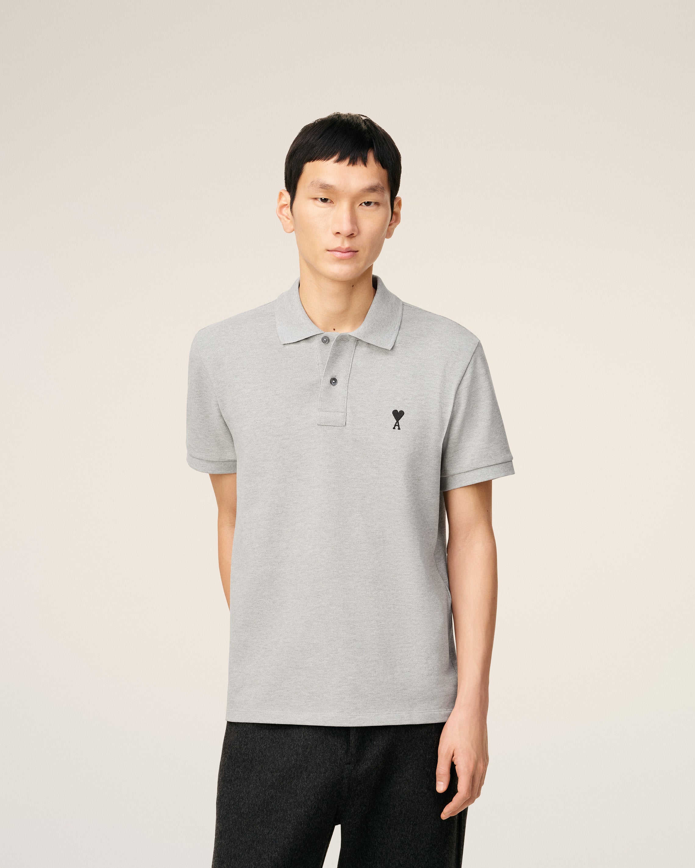 Grey Cotton Contrasted Ami De Coeur Polo Shirt HEATHER ASH GREY