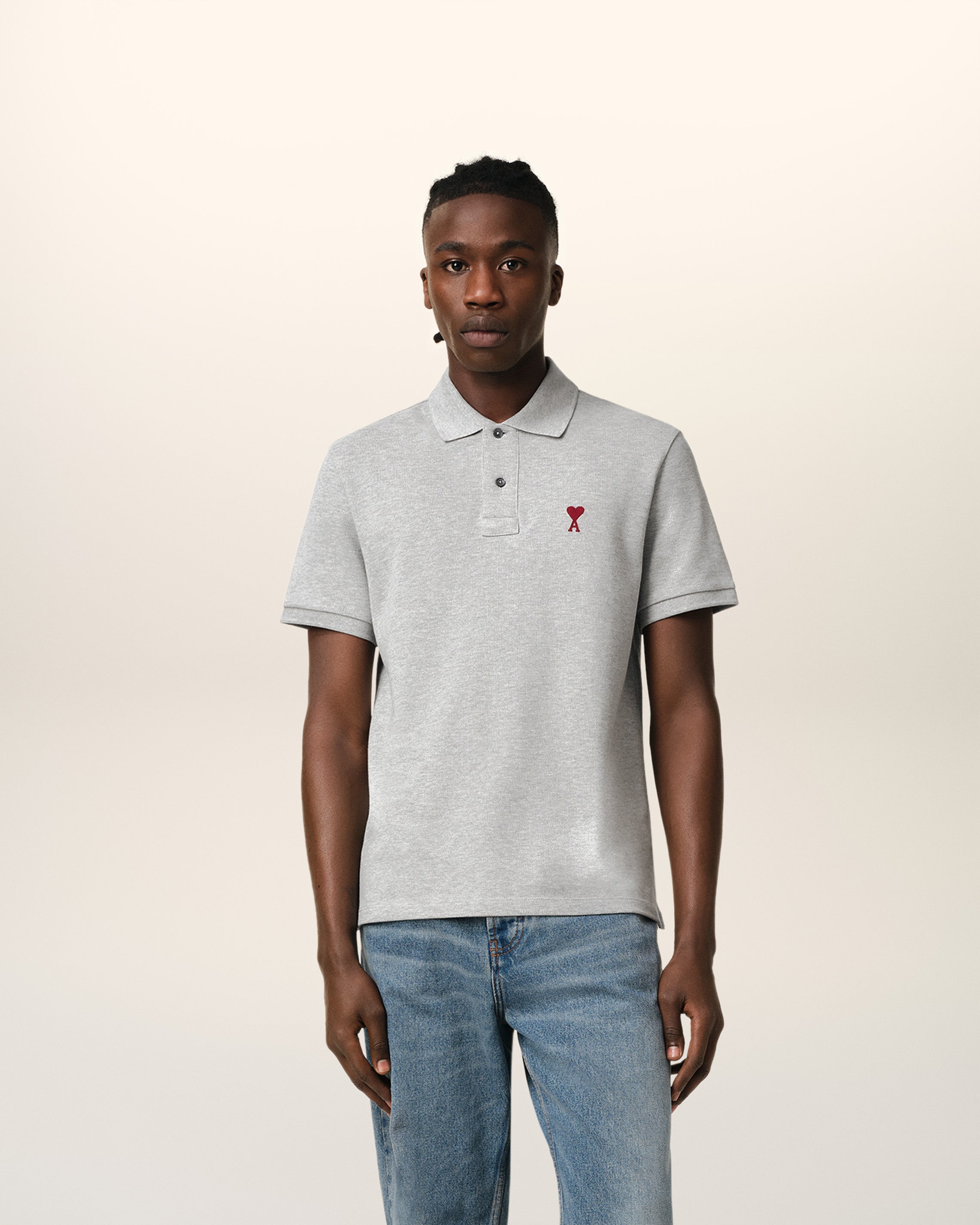 GREY COTTON AMI DE COEUR POLO SHIRT HEATHER ASH GREY