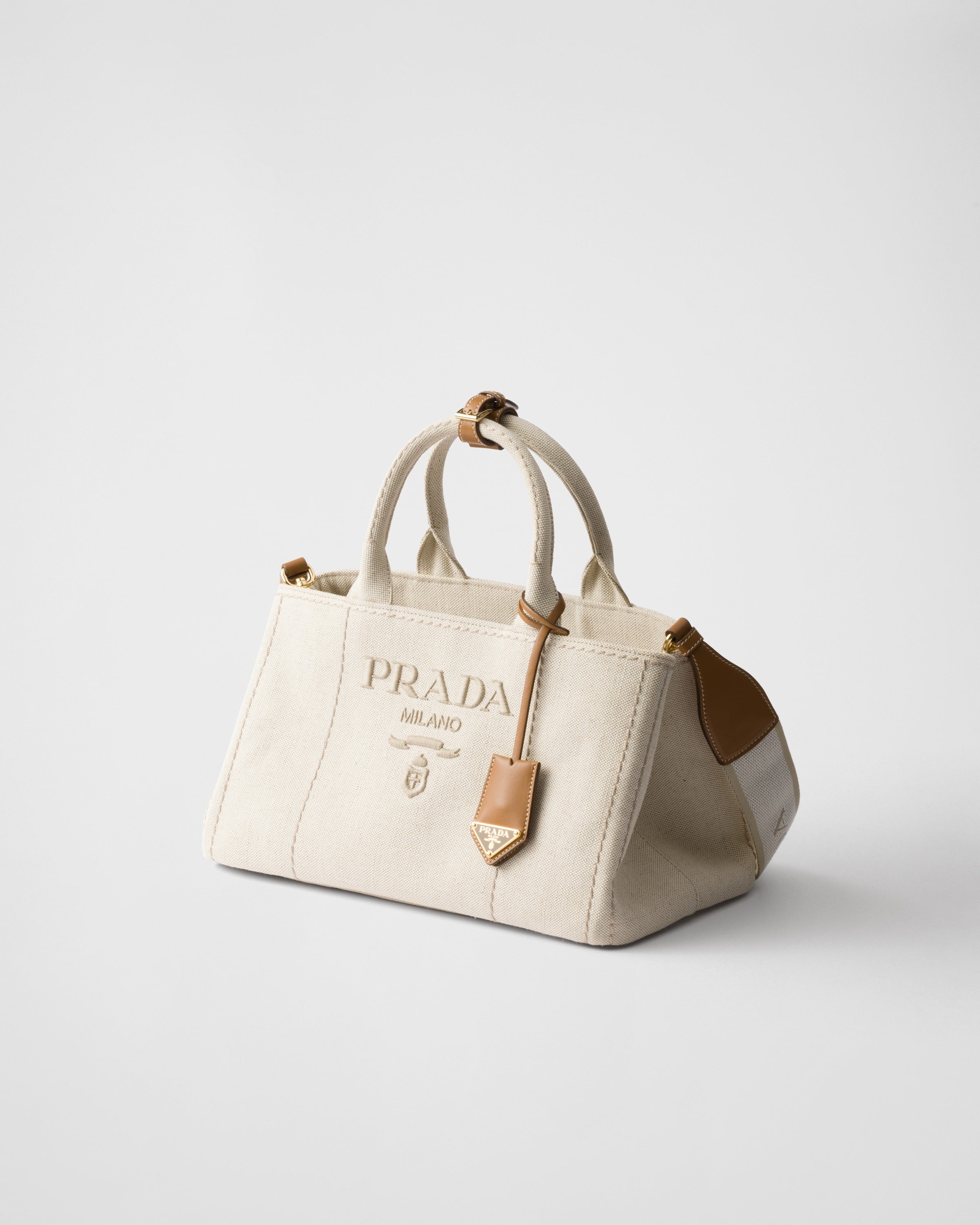 Prada Jardinière large linen blend handbag Natural