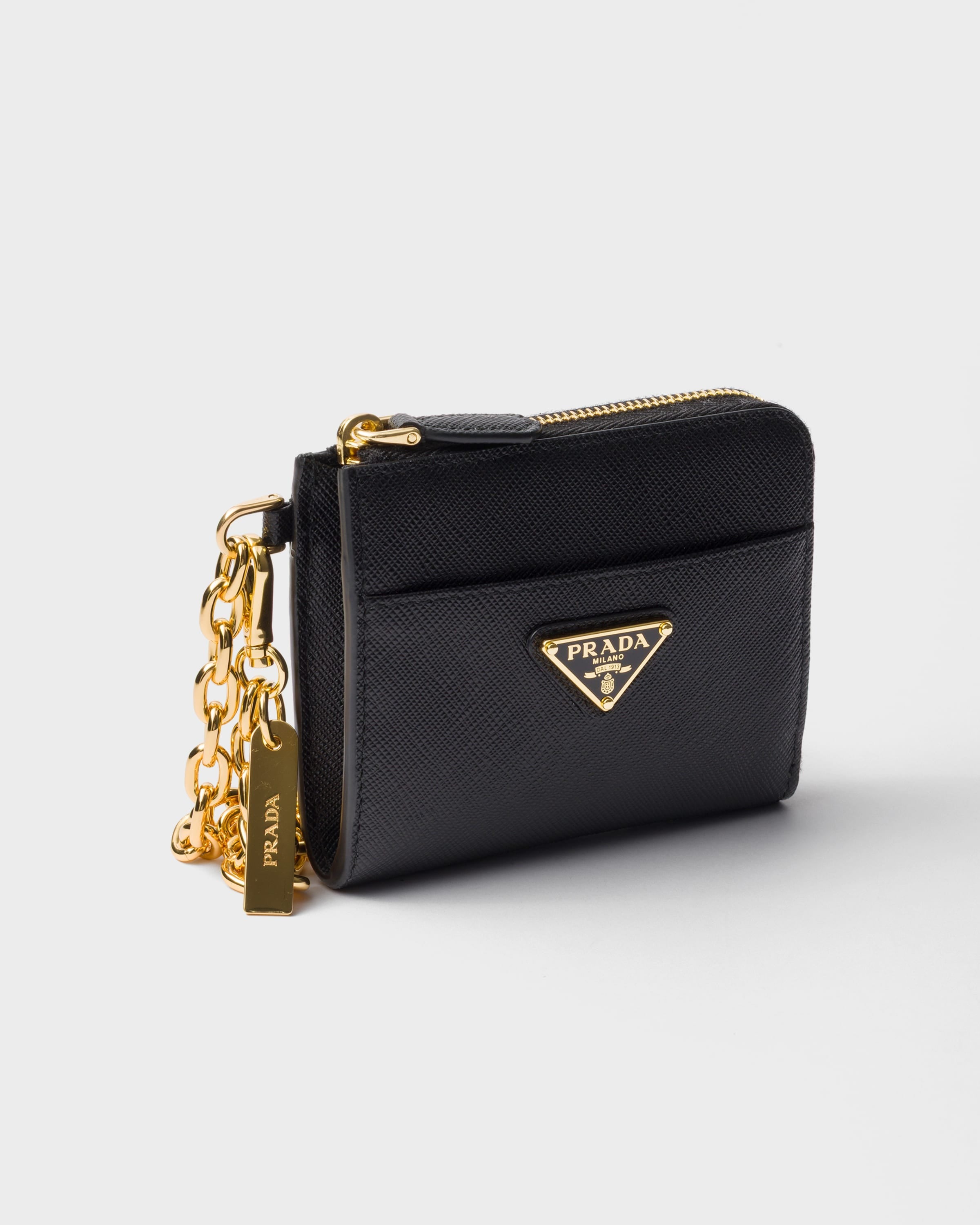 Small Saffiano leather zipper wallet Black