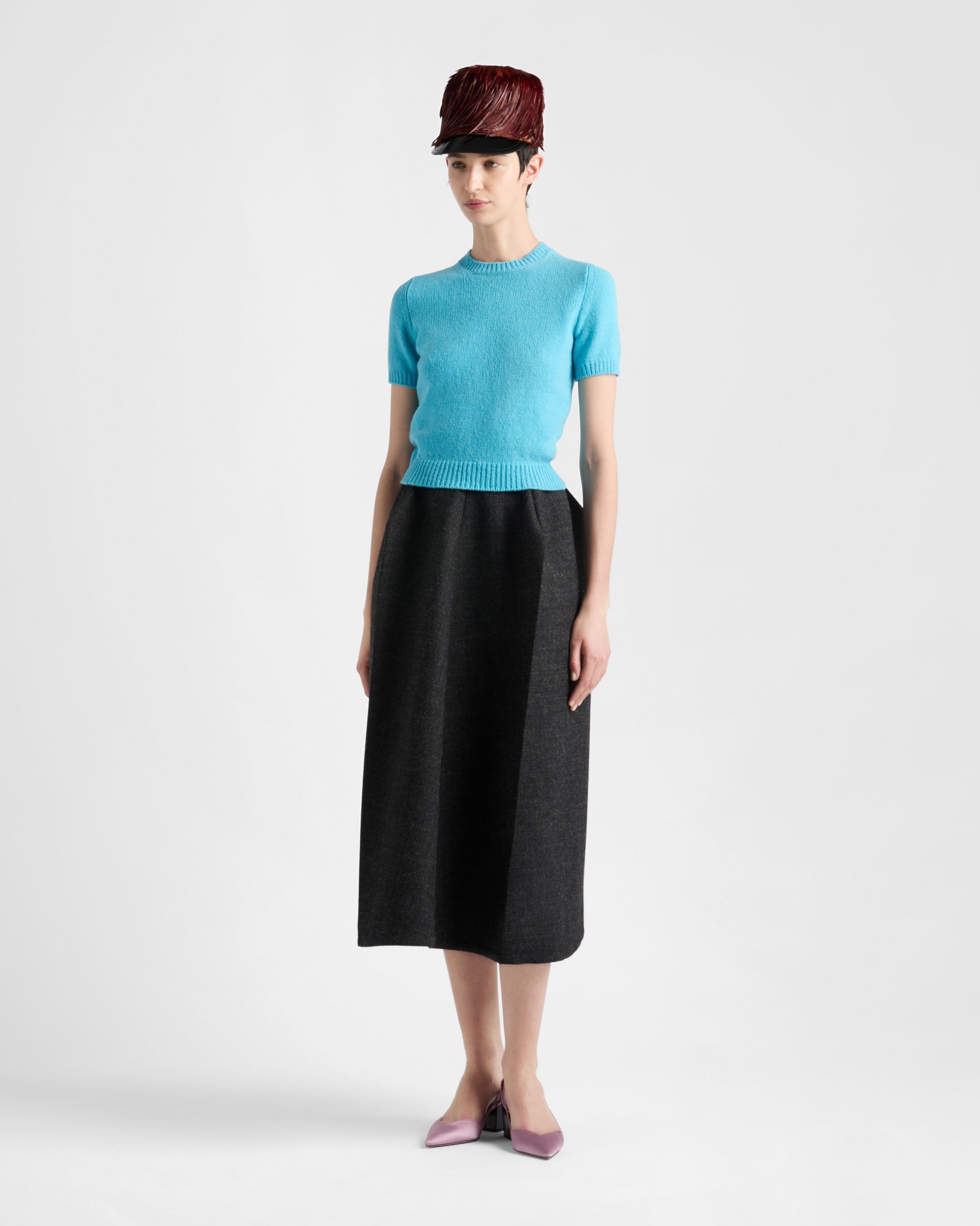 Short-sleeved cashmere sweater Light Blue