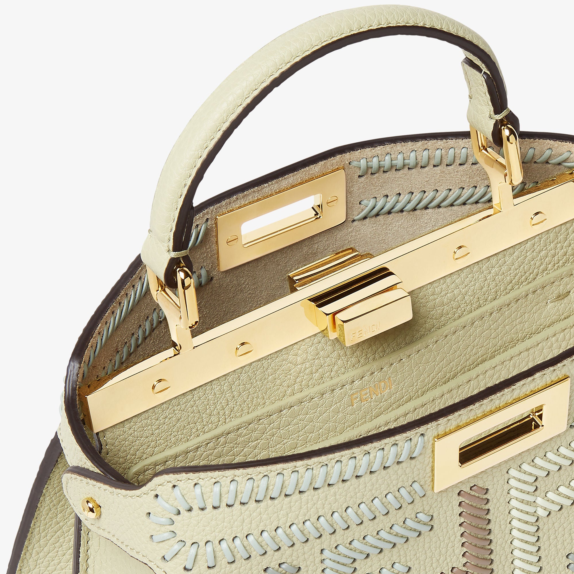 Peekaboo ISeeU Small Sage green leather bag with FF interlacing