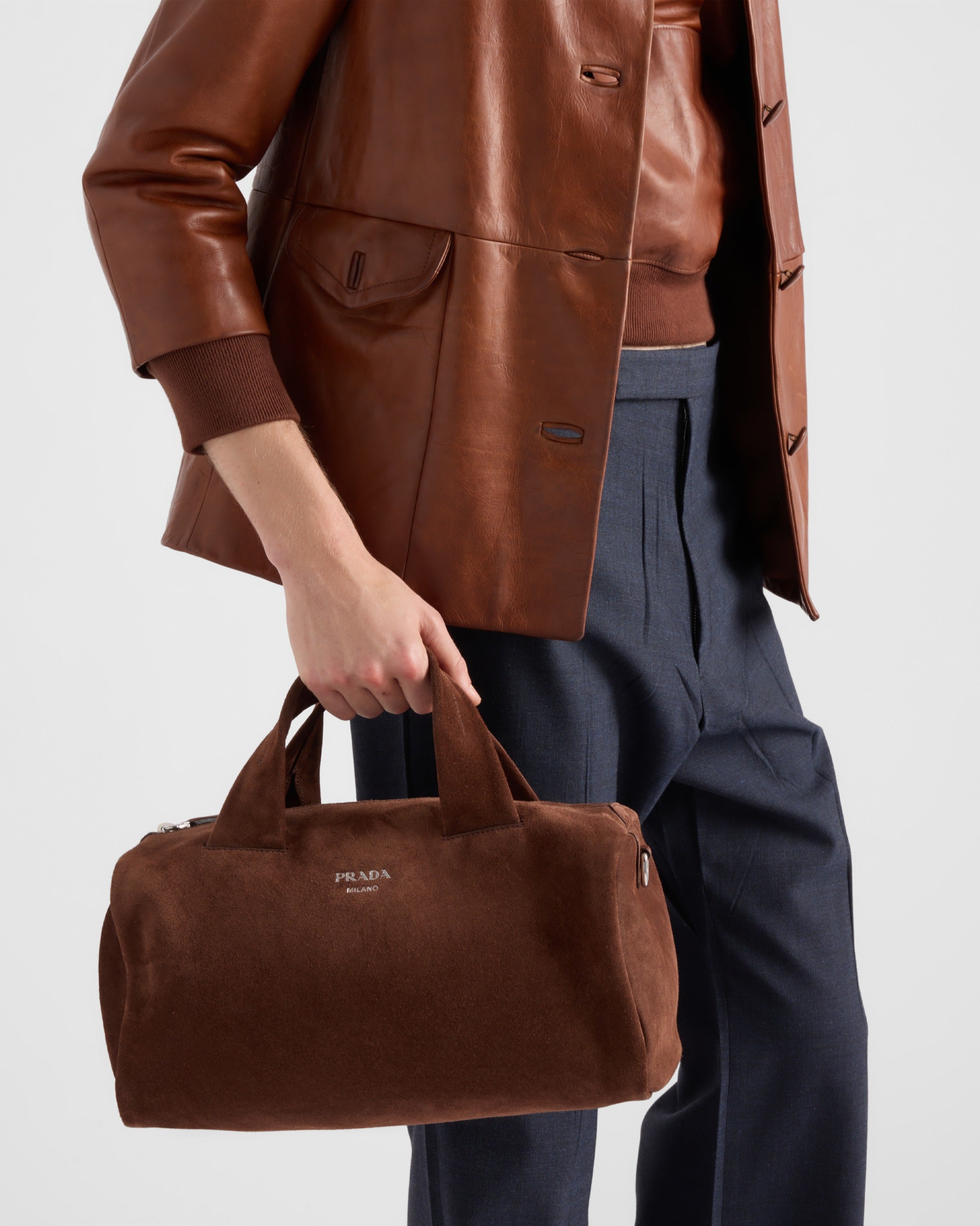 Small suede duffle bag Coffee