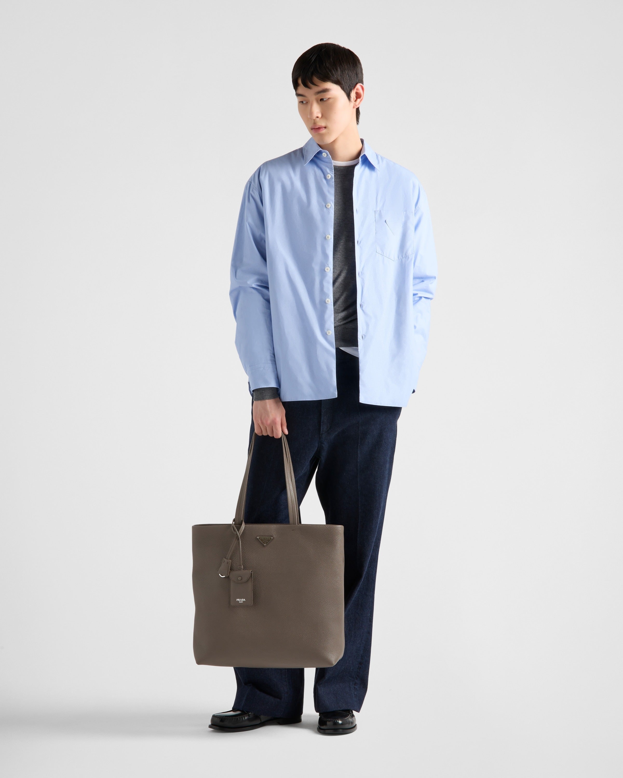 Leather tote Bamboo Gray