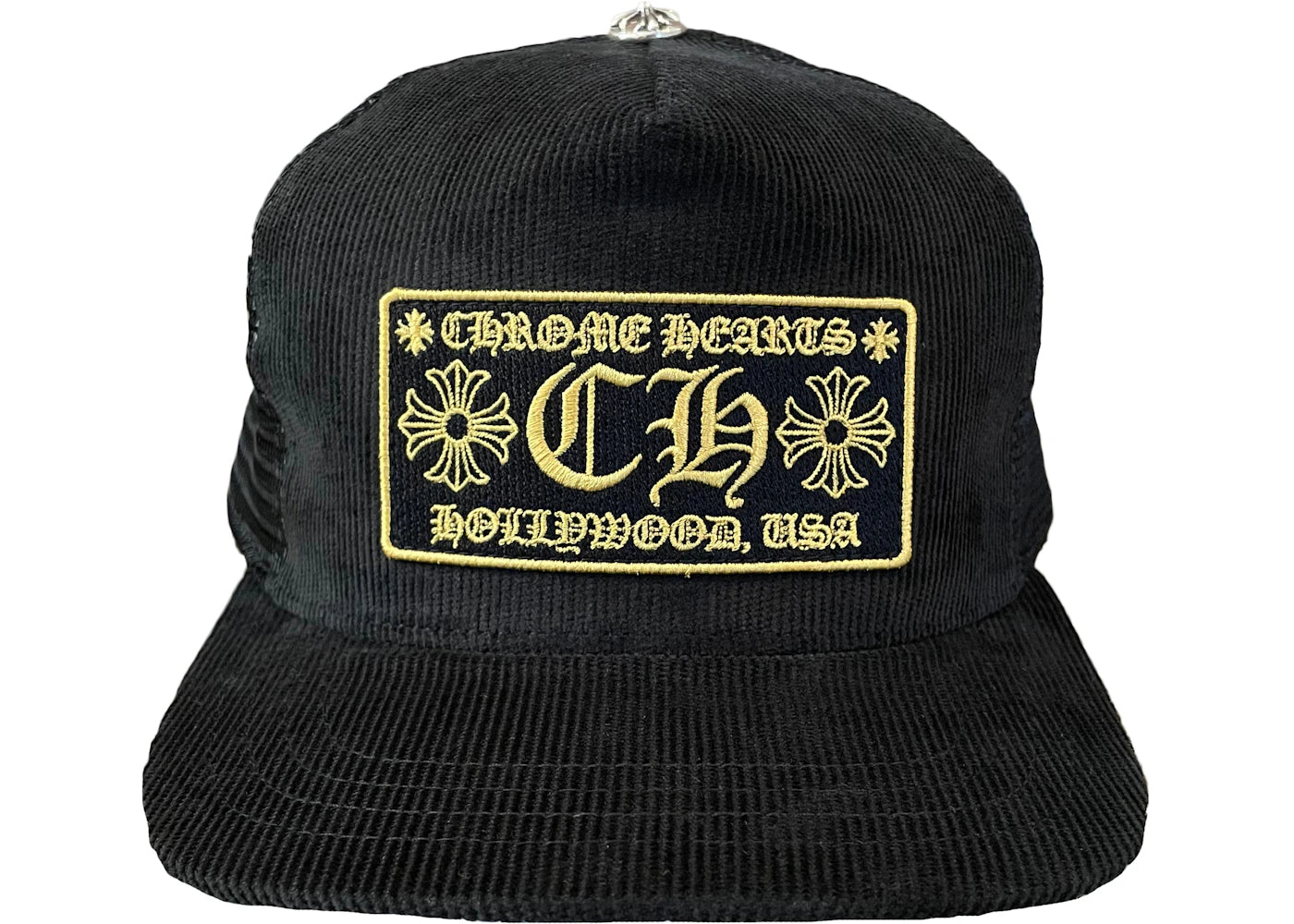 Chrome Hearts CH Hollywood Corduroy Trucker Hat Black/Gold