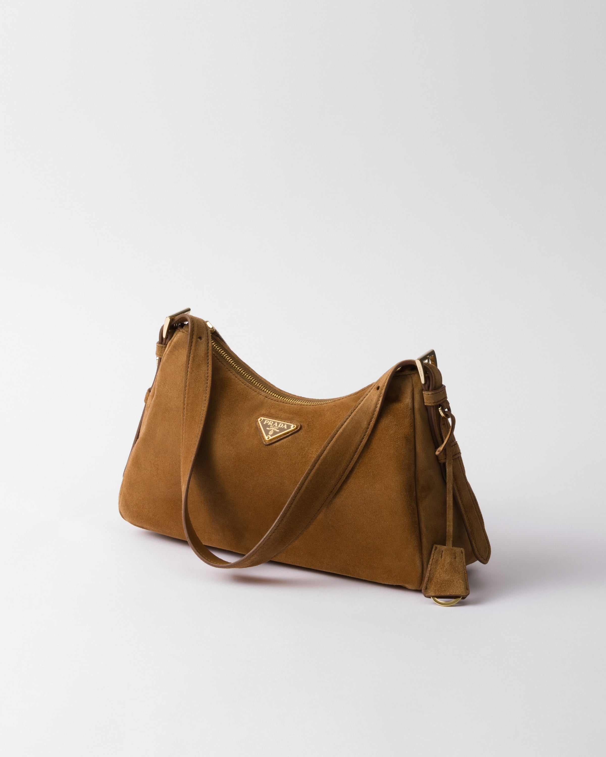 Prada Aimée medium suede shoulder bag Cinnamon