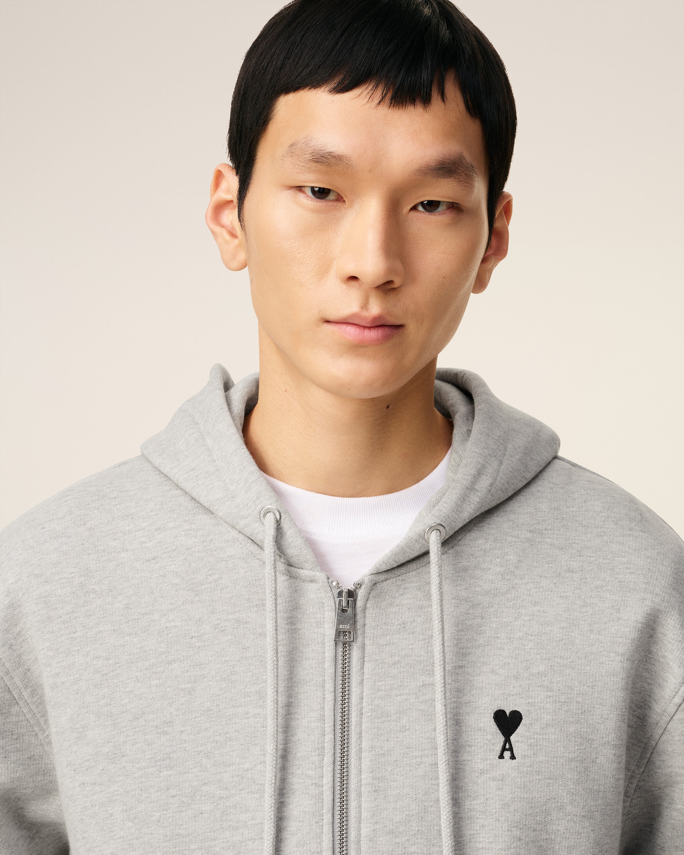 Grey Cotton Zipped Ami De Coeur Hoodie HEATHER ASH GREY