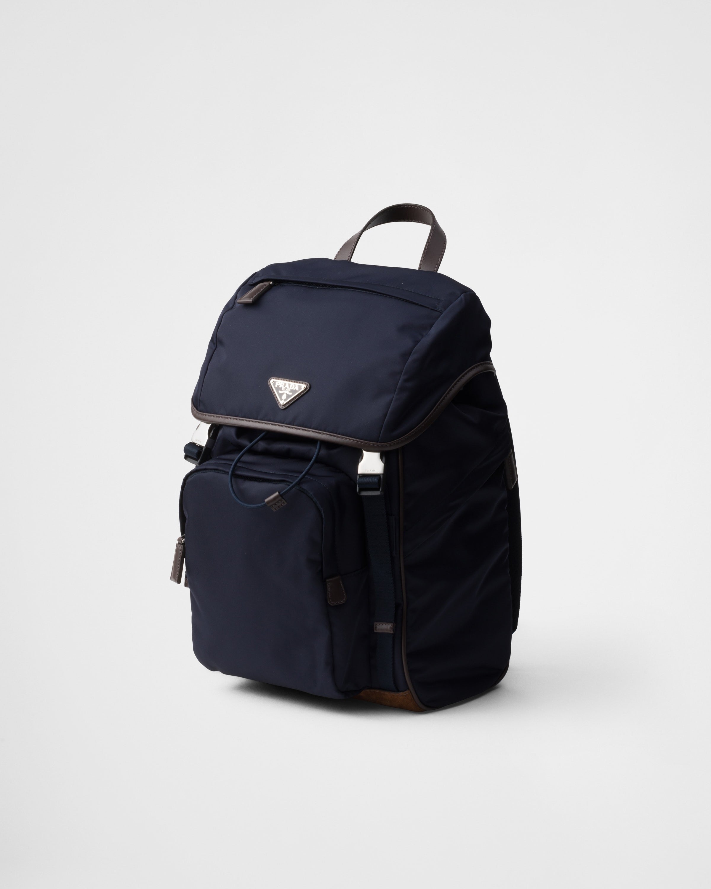 Re-Nylon and leather backpack Blue/Coffee