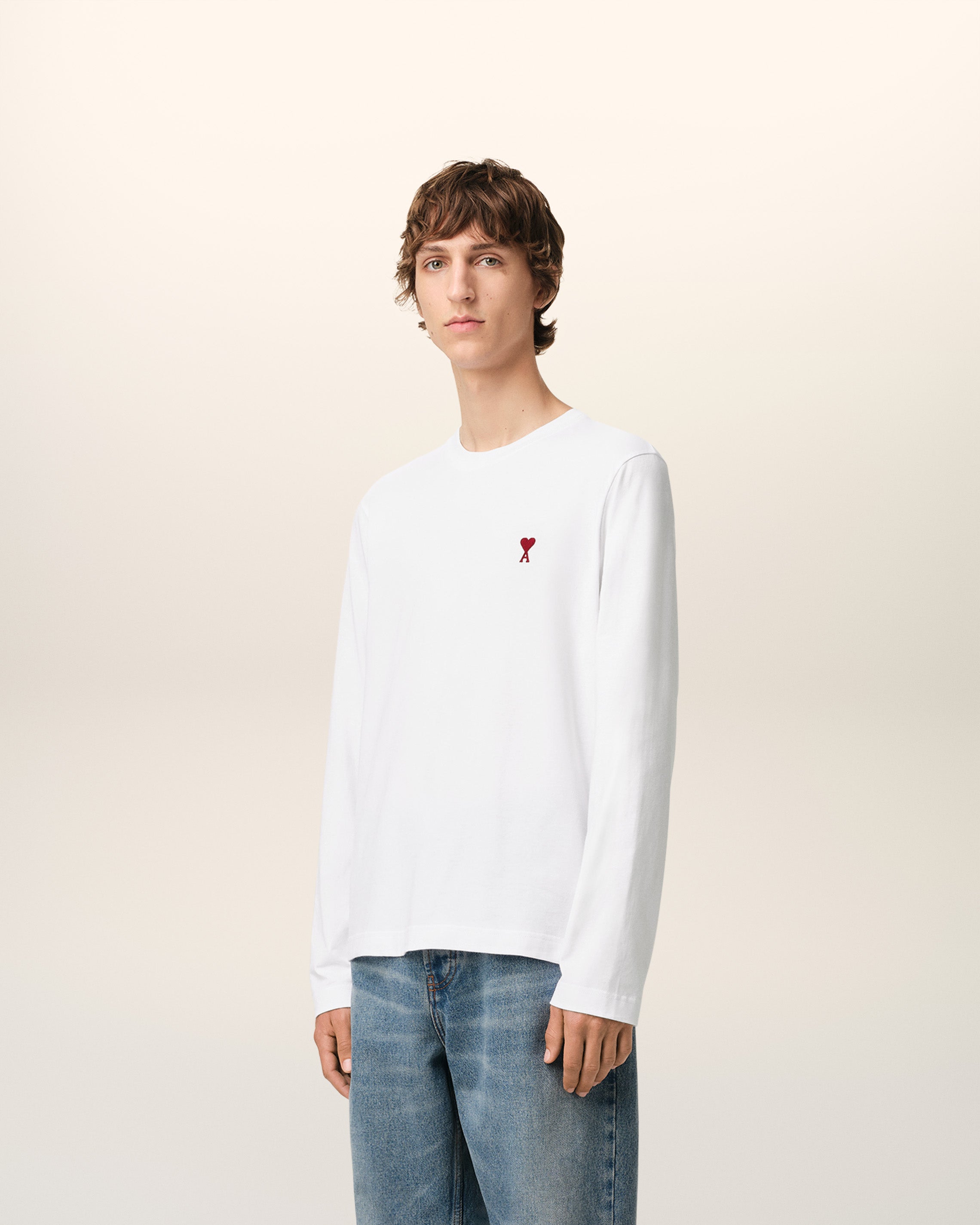 WHITE COTTON AMI DE COEUR LONG SLEEVES T-SHIRT WHITE