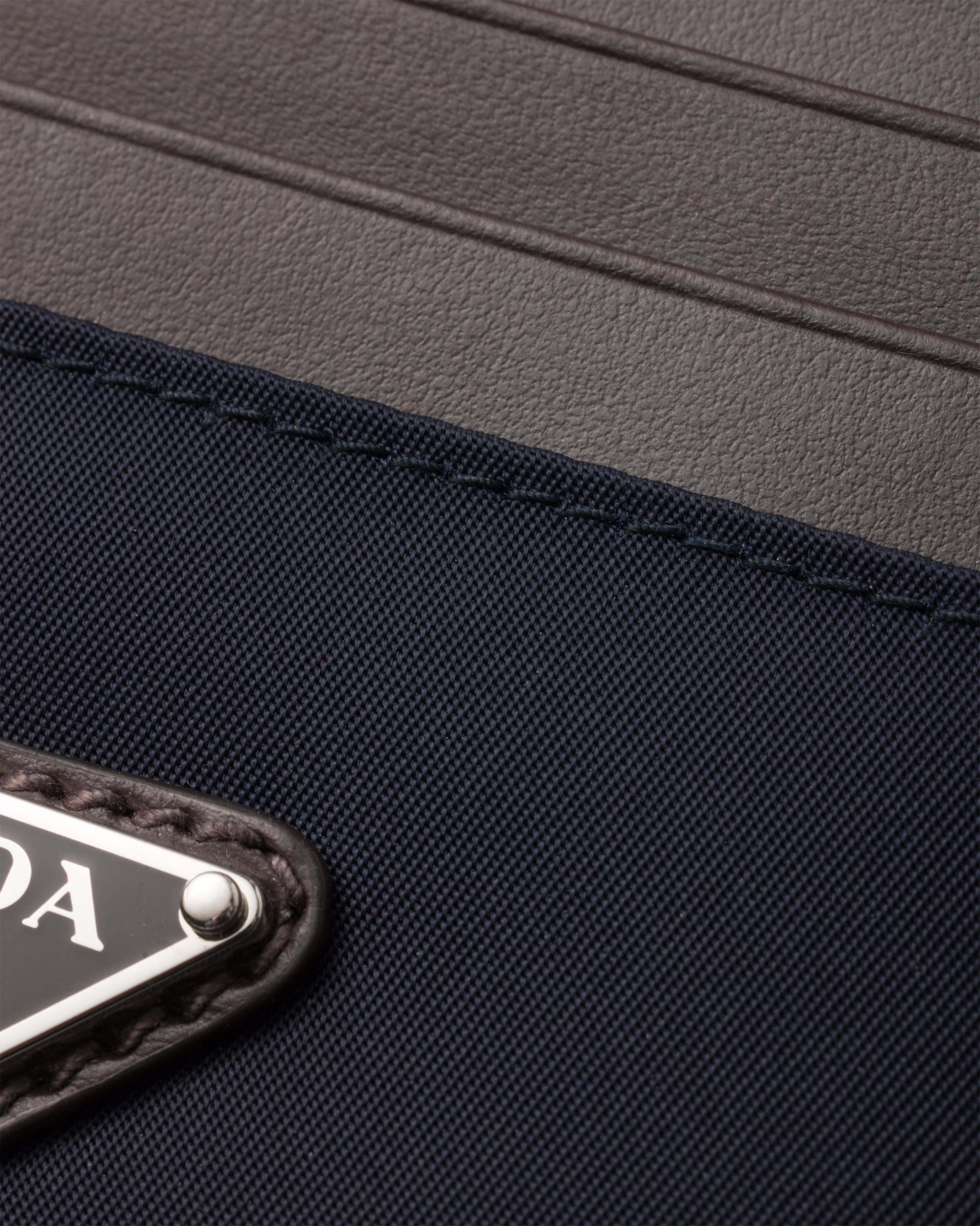 Re-Nylon and leather card holder Blue/Coffee