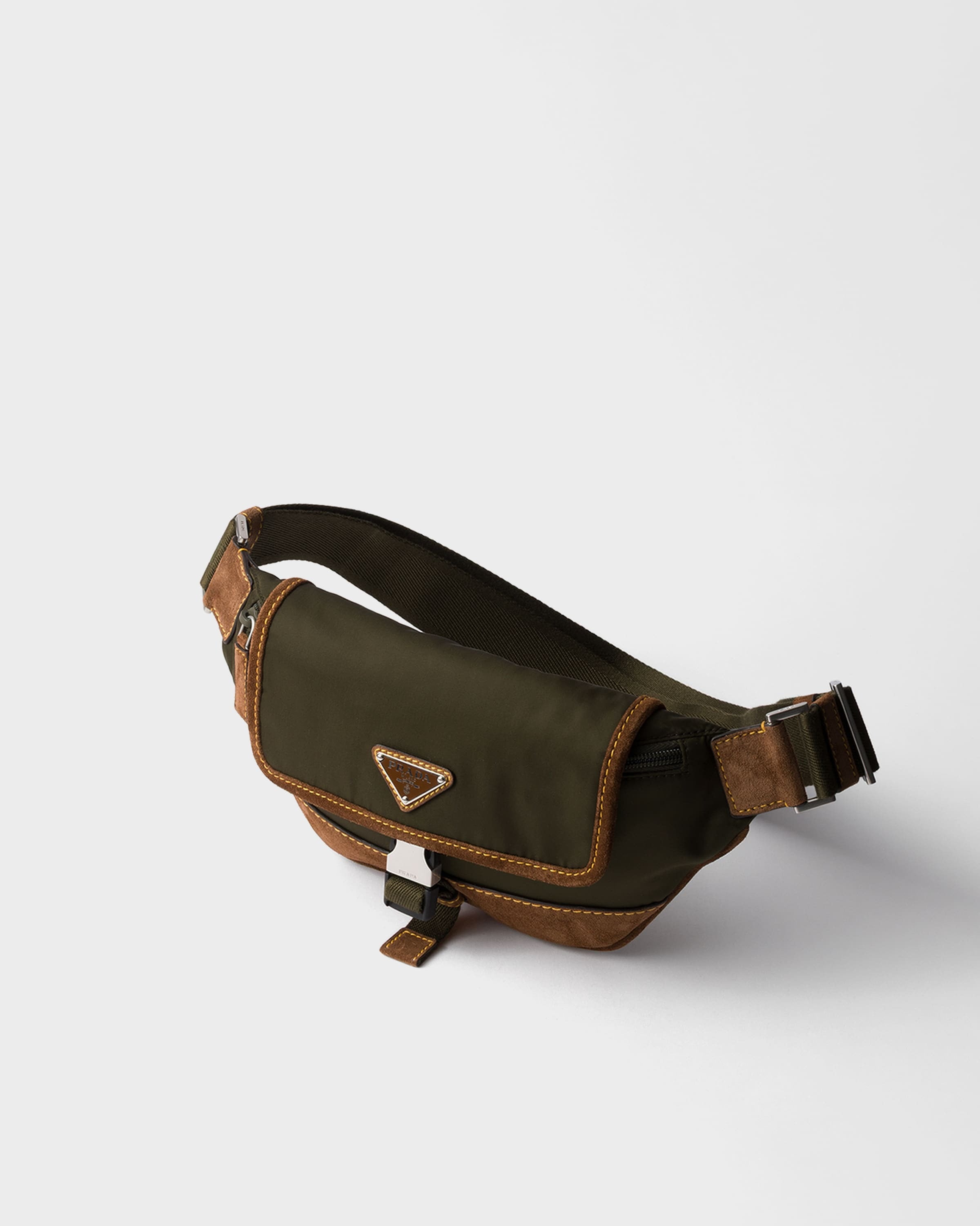 Re-Nylon and suede belt bag Musk Green/Cocoa