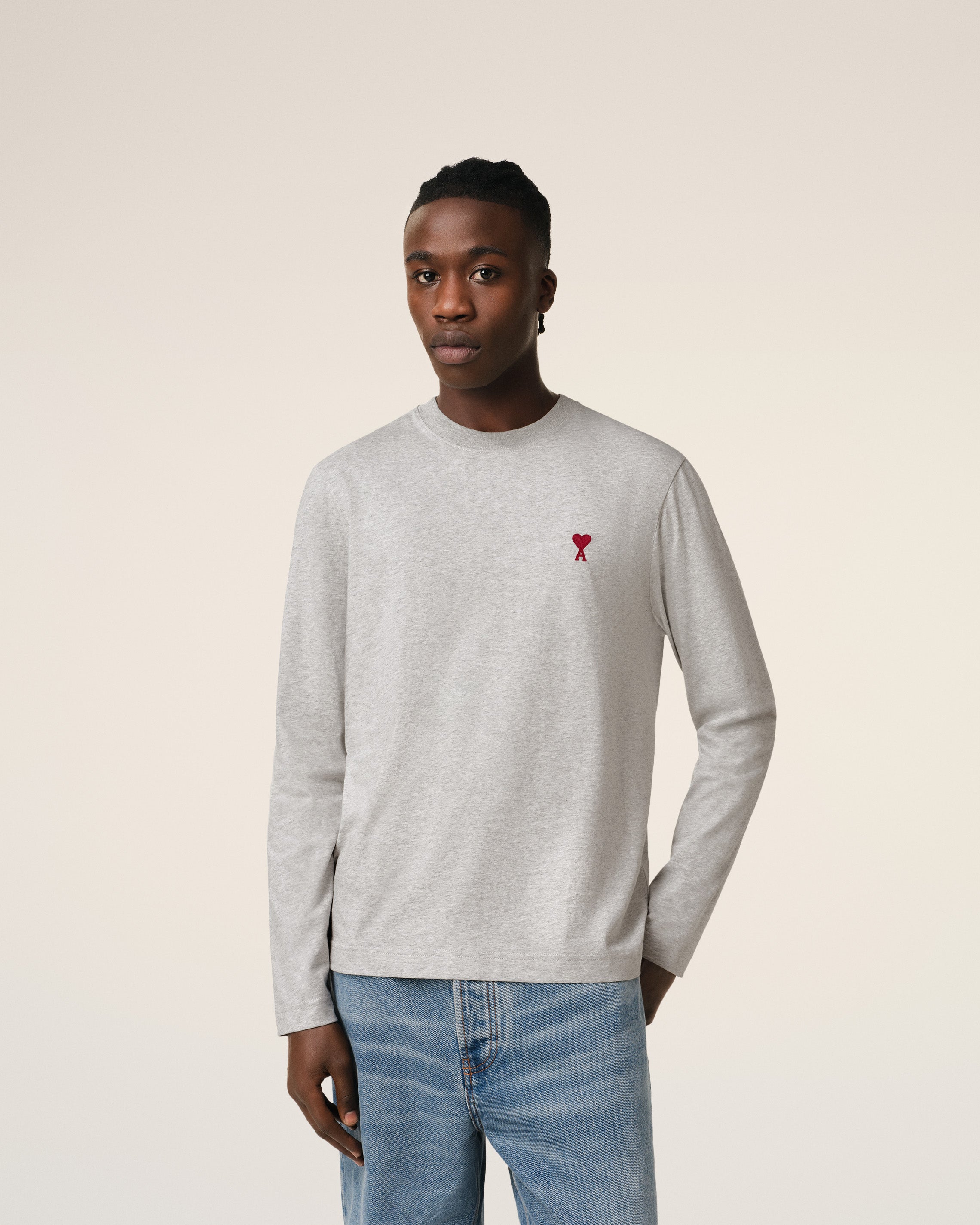 GREY COTTON AMI DE COEUR LONG SLEEVES T-SHIRT HEATHER ASH GREY
