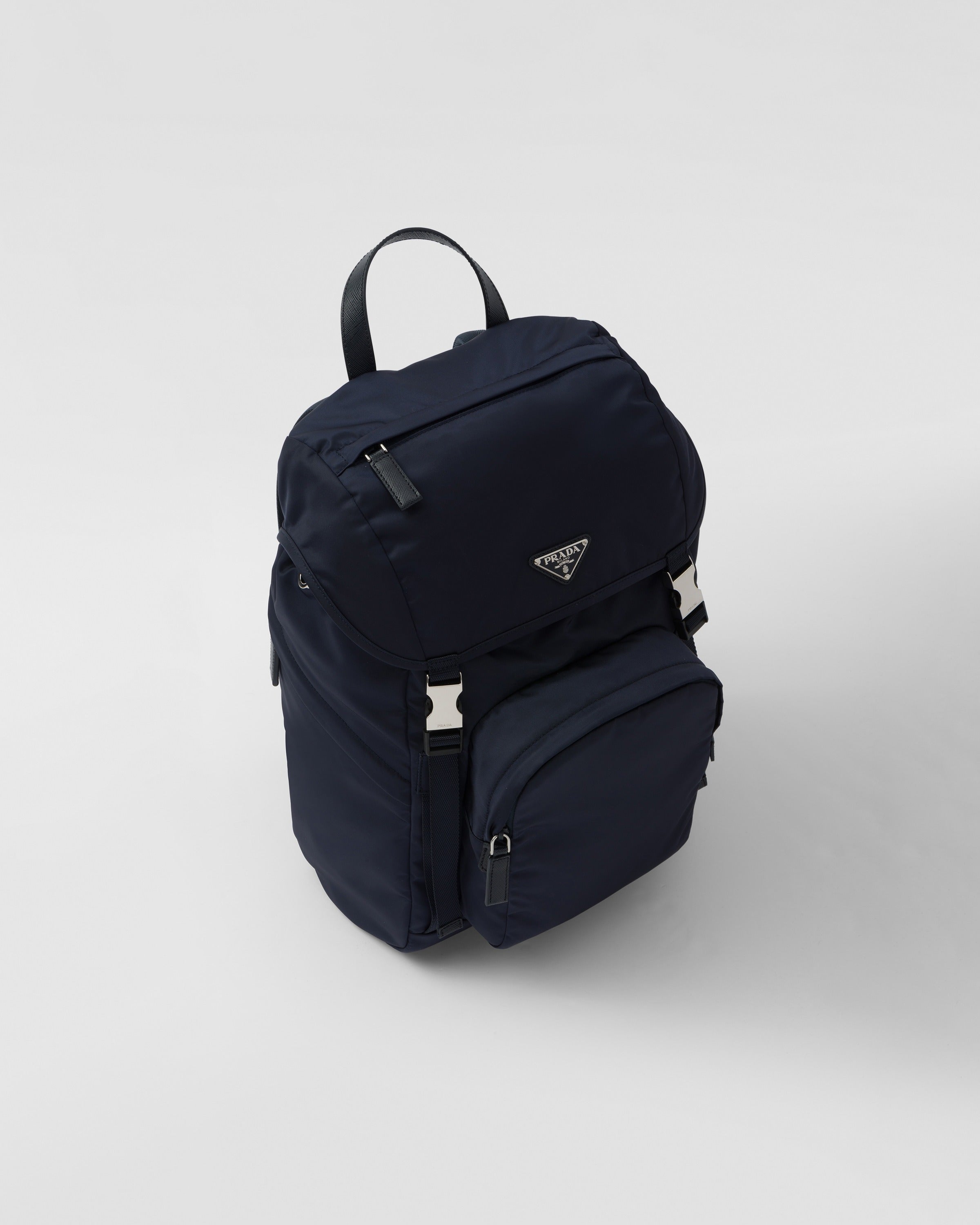 Re-Nylon and Saffiano leather backpack Navy