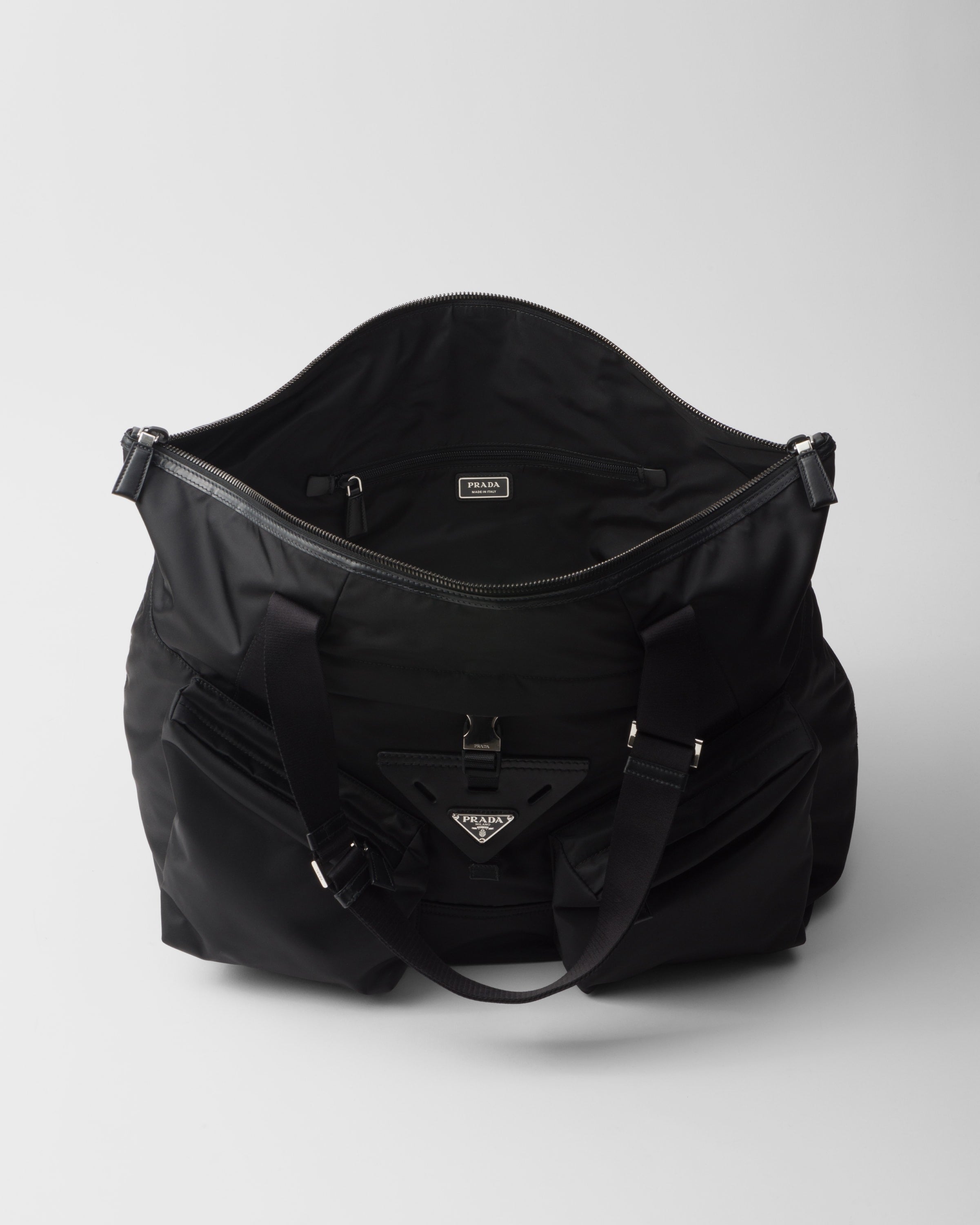 Re-Nylon and leather travel bag Black