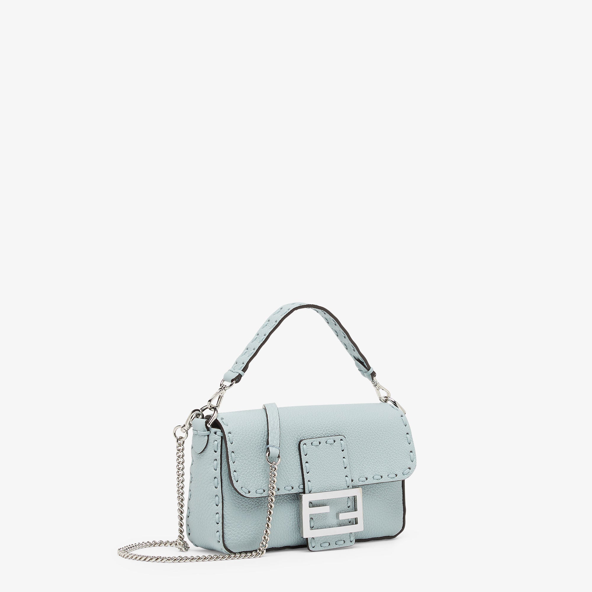 Baguette Mini Light blue Selleria bag with 309 hand-sewn topstitches