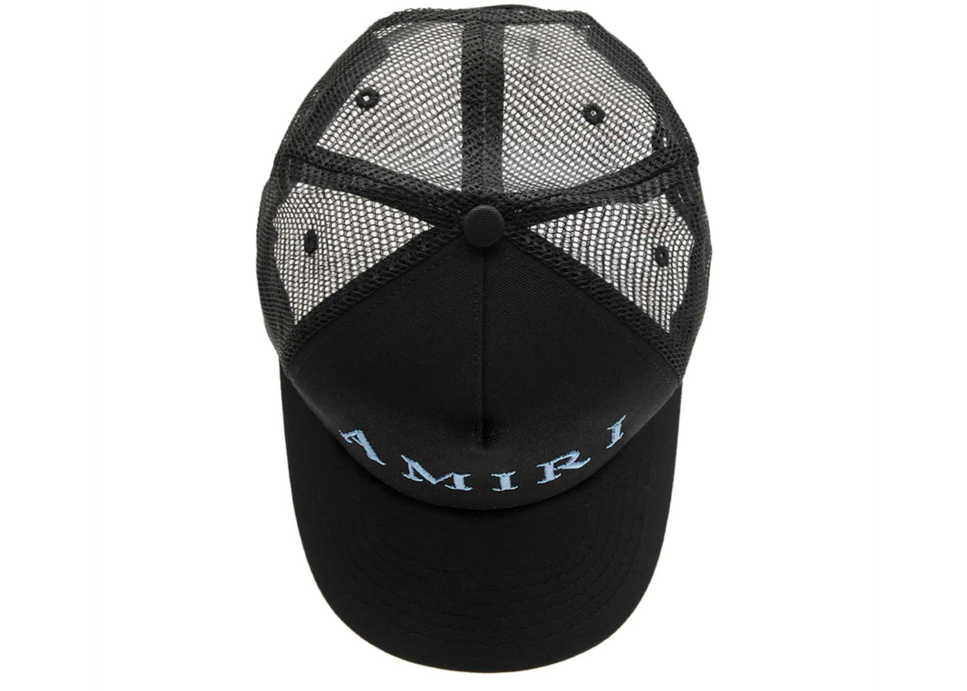 AMIRI Embroidered Logo Trucker Cap Black/Carolina Blue