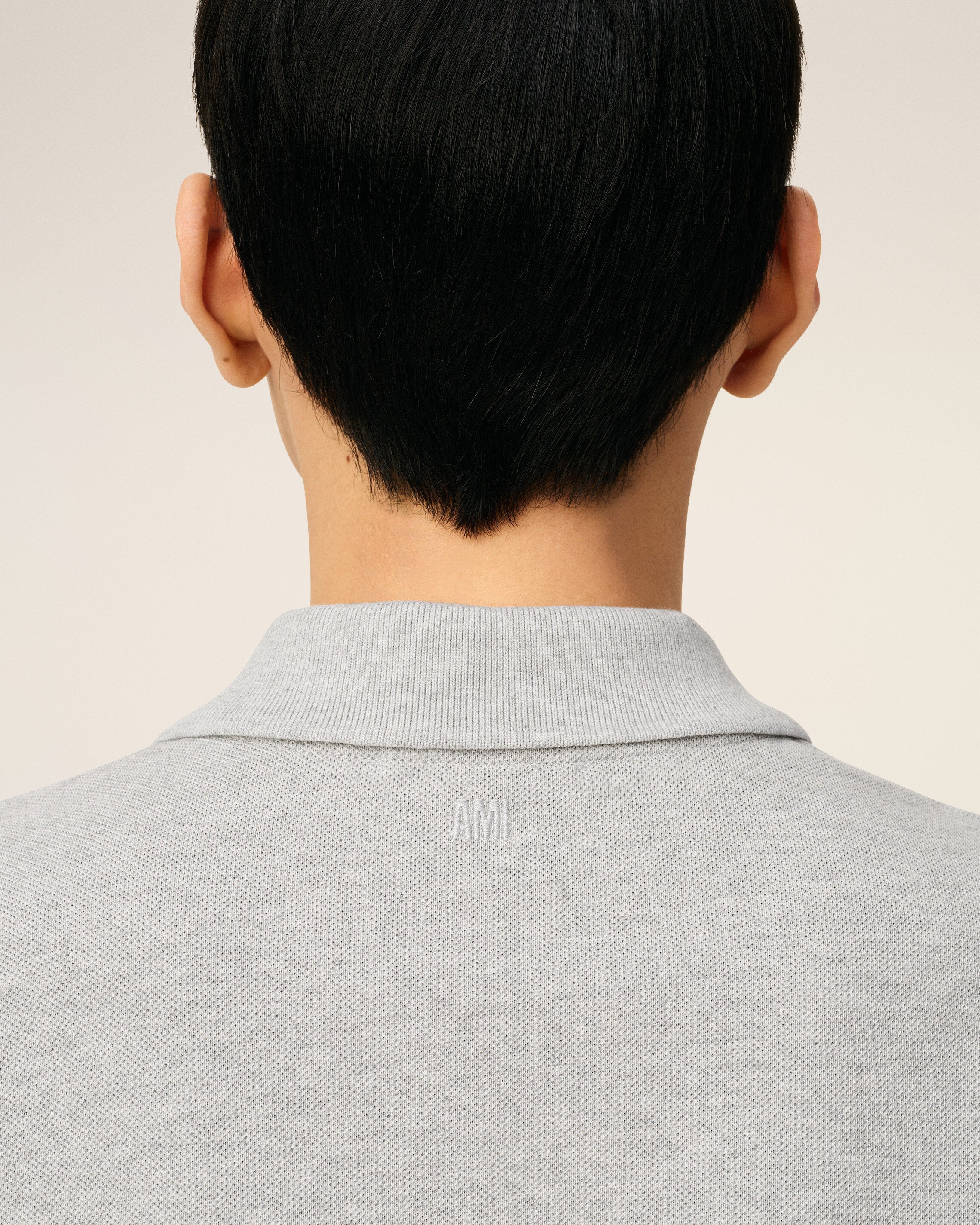 Grey Cotton Contrasted Ami De Coeur Polo Shirt HEATHER ASH GREY