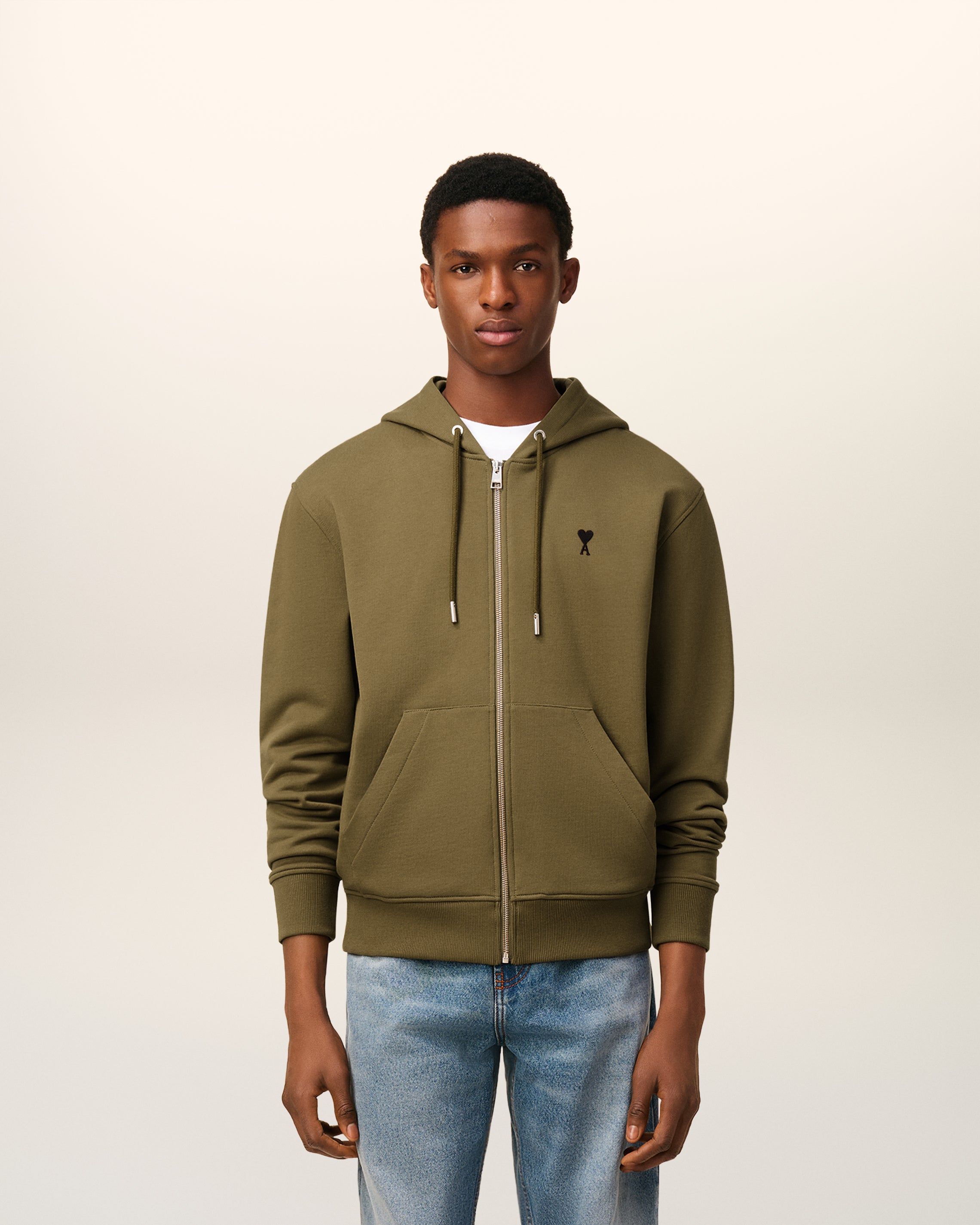 Green Cotton Zipped Ami De Coeur Hoodie BRONZE